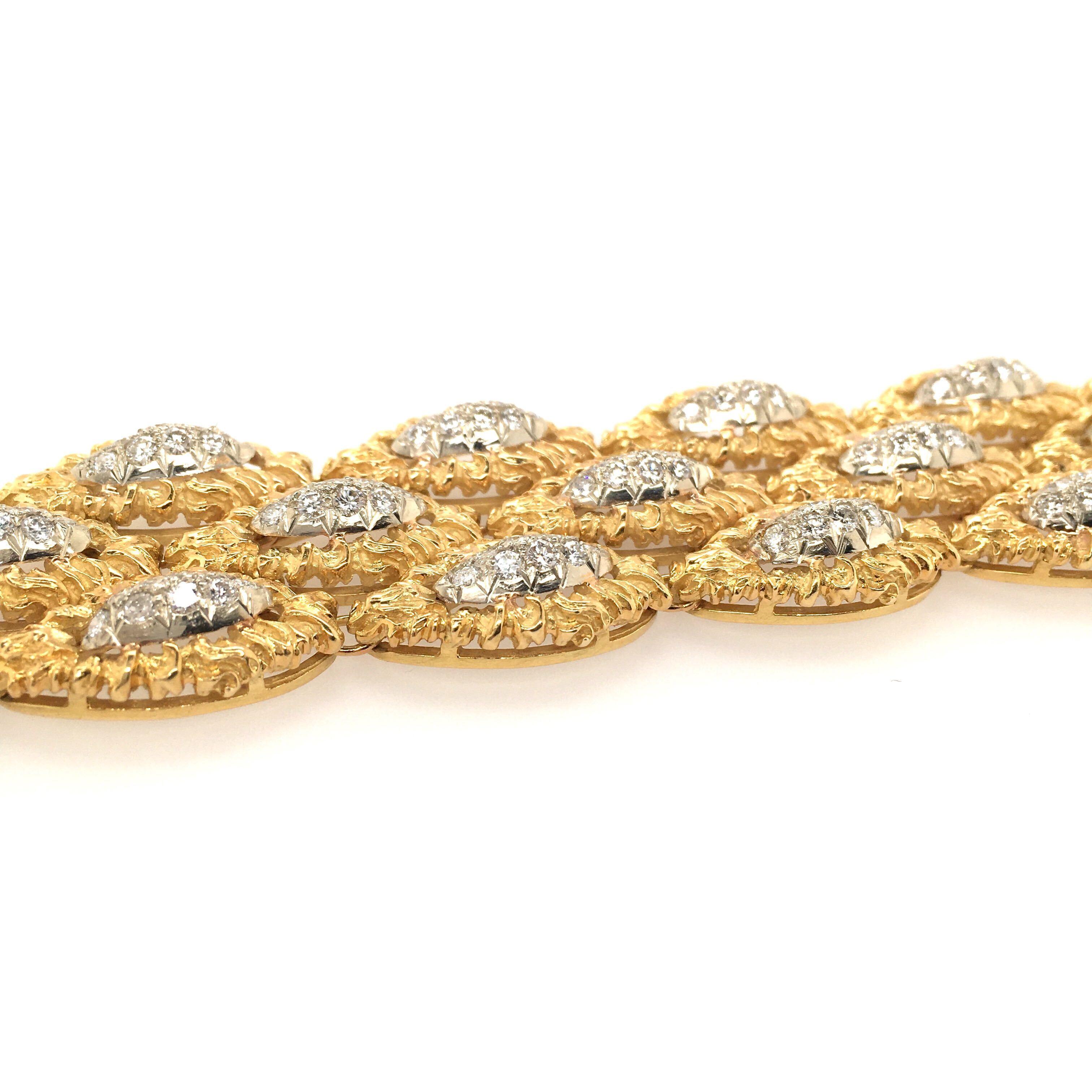 Round Cut 18 Karat Yellow Gold and Diamond Bracelet