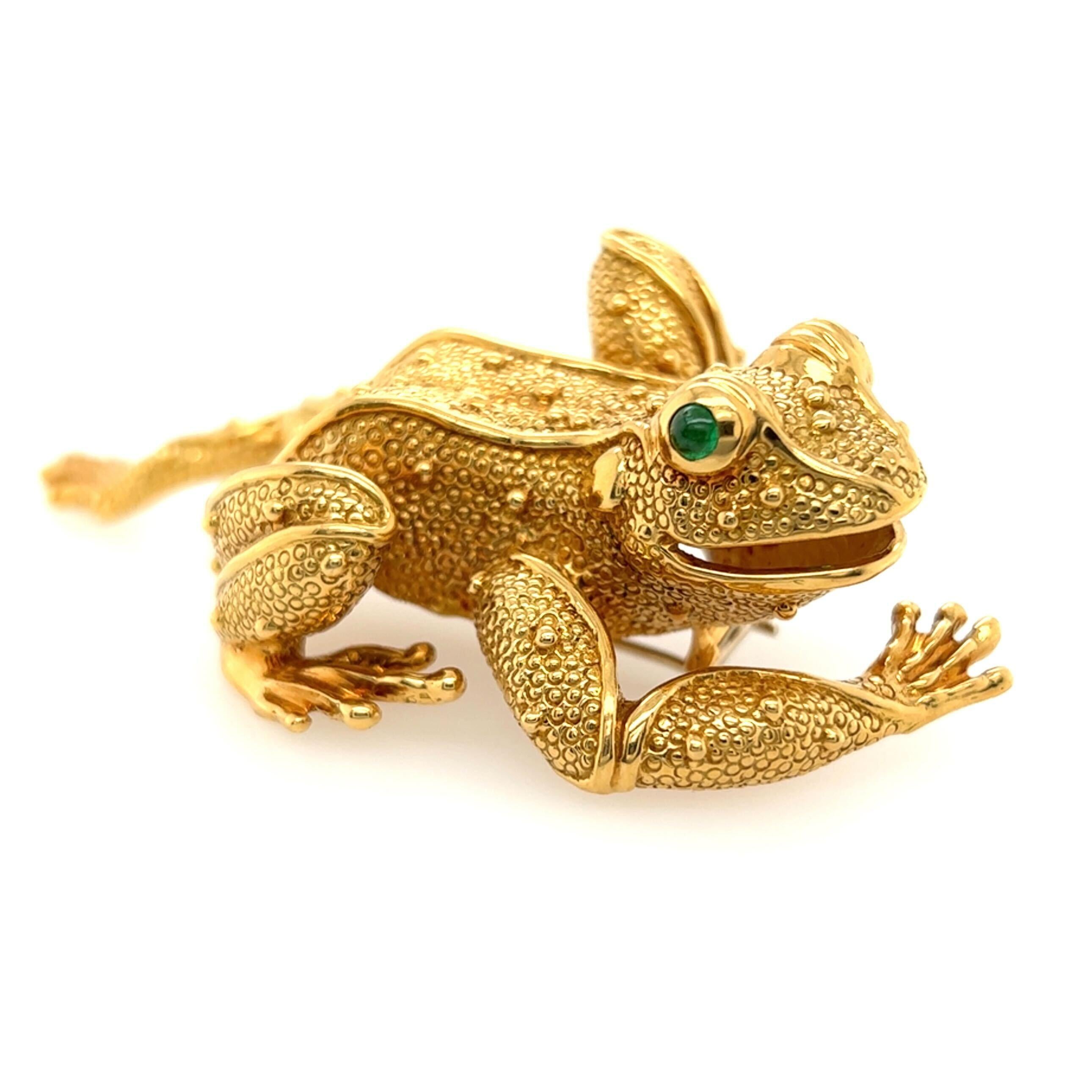 18 Karat Yellow Gold and Emerald Frog Brooch