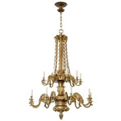 Antique A Two Tier Gilt Cast Brass English Empire Chandelier with 18 Arms, Circa 1860