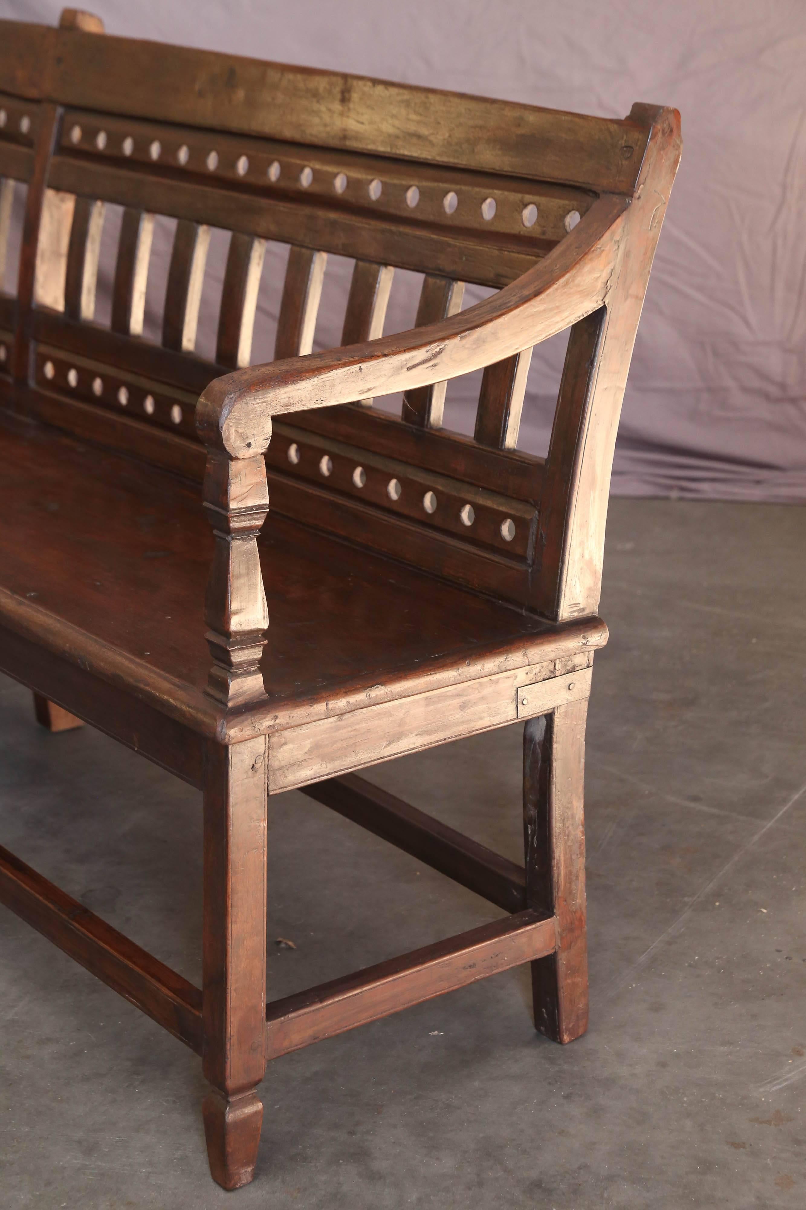 Anglo Raj 1880s Solid Teak Wood Original Company Bench from the Coastal Office