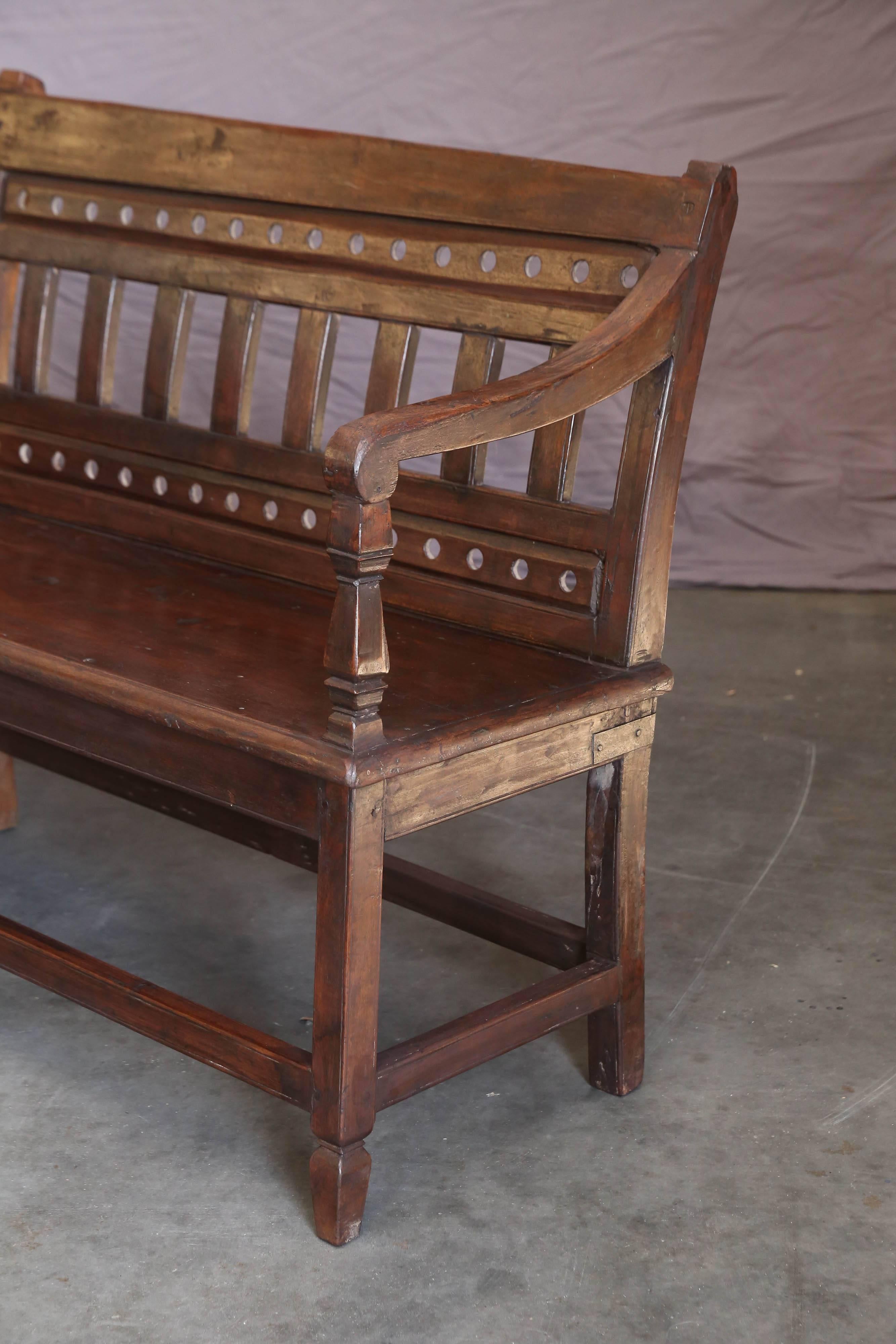 Indian 1880s Solid Teak Wood Original Company Bench from the Coastal Office