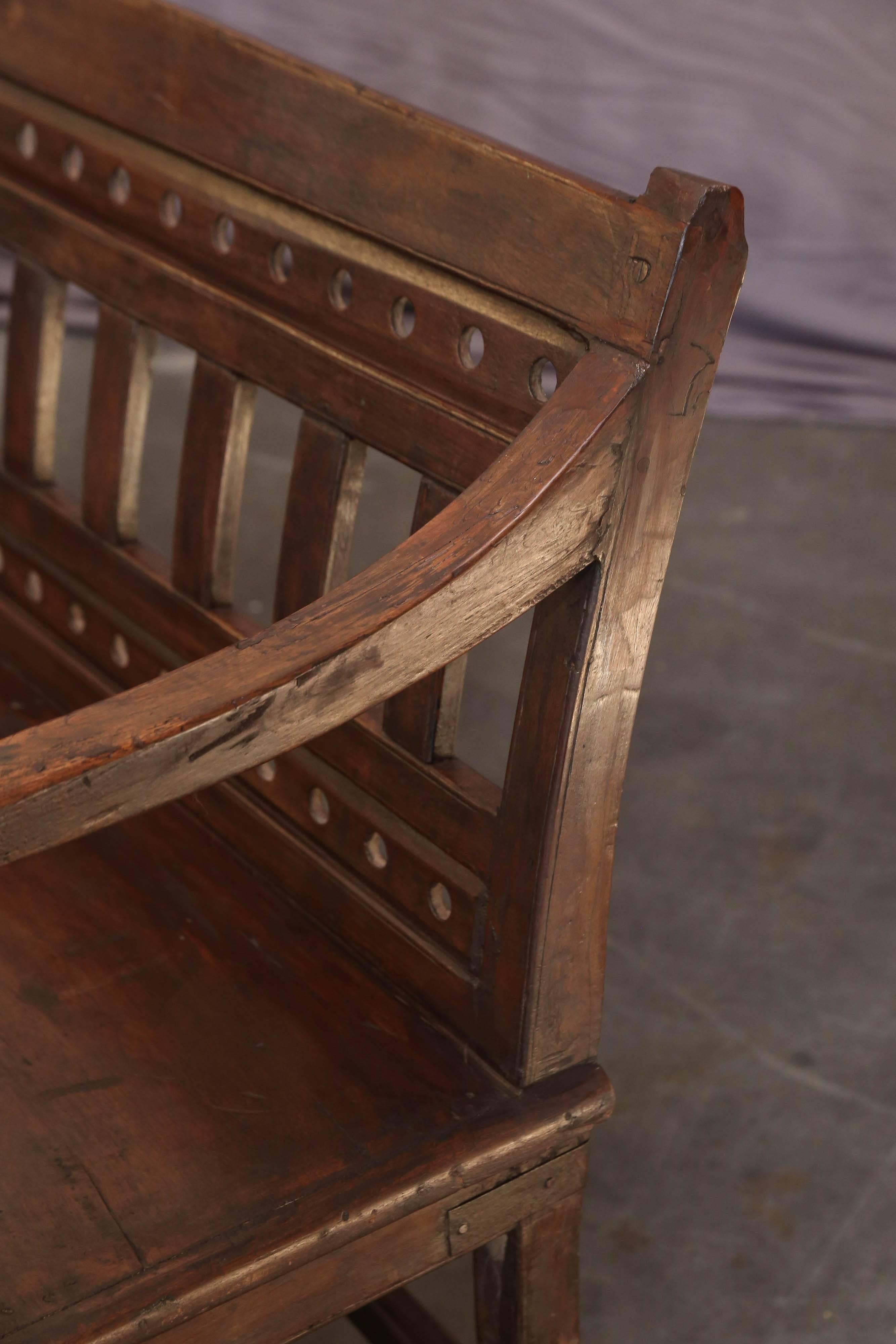 Hand-Crafted 1880s Solid Teak Wood Original Company Bench from the Coastal Office