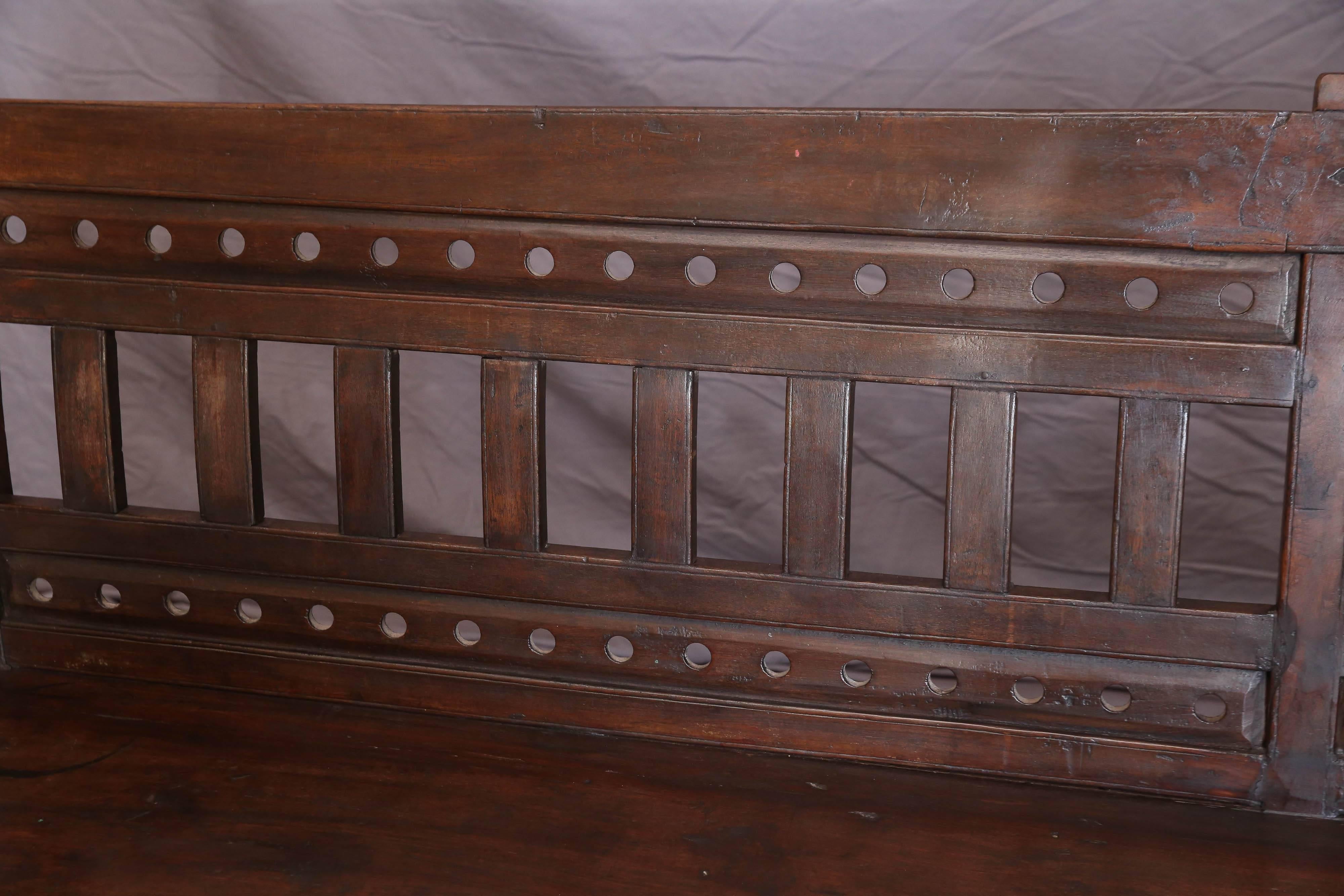 19th Century 1880s Solid Teak Wood Original Company Bench from the Coastal Office
