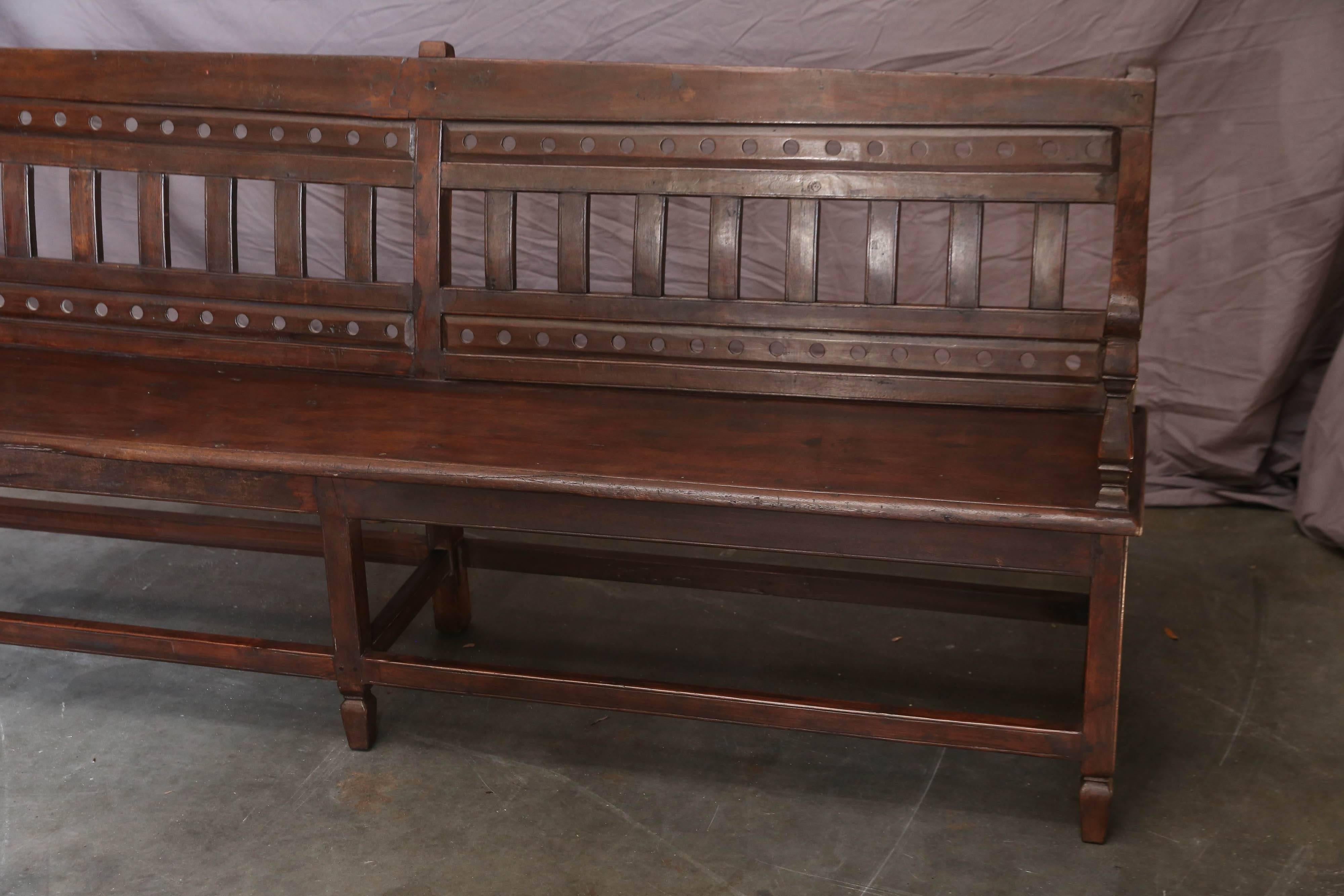 1880s Solid Teak Wood Original Company Bench from the Coastal Office 1