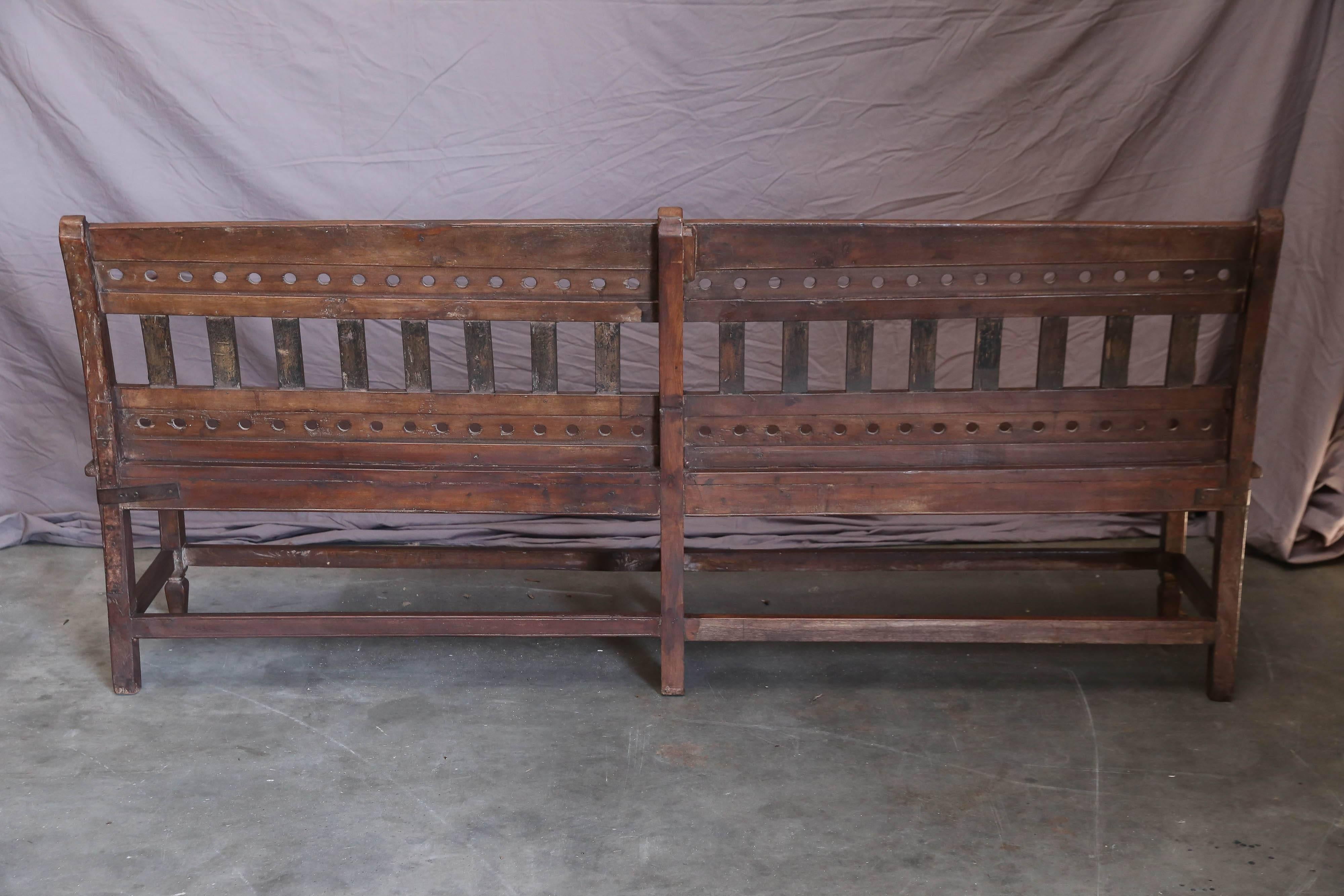 1880s Solid Teak Wood Original Company Bench from the Coastal Office 2