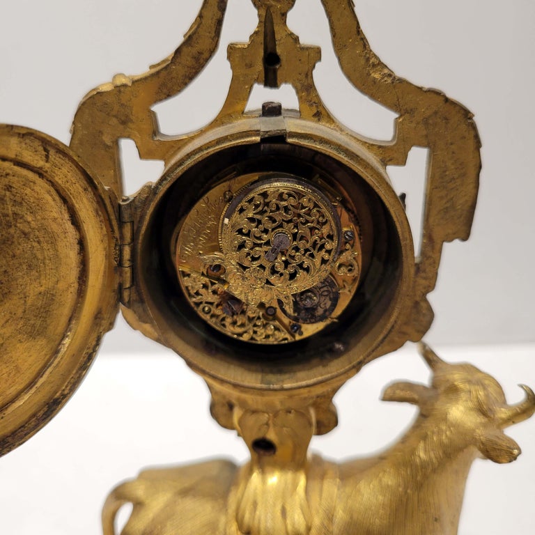 18thC. Gilt Bronze Mantel Clock with a Bull 4