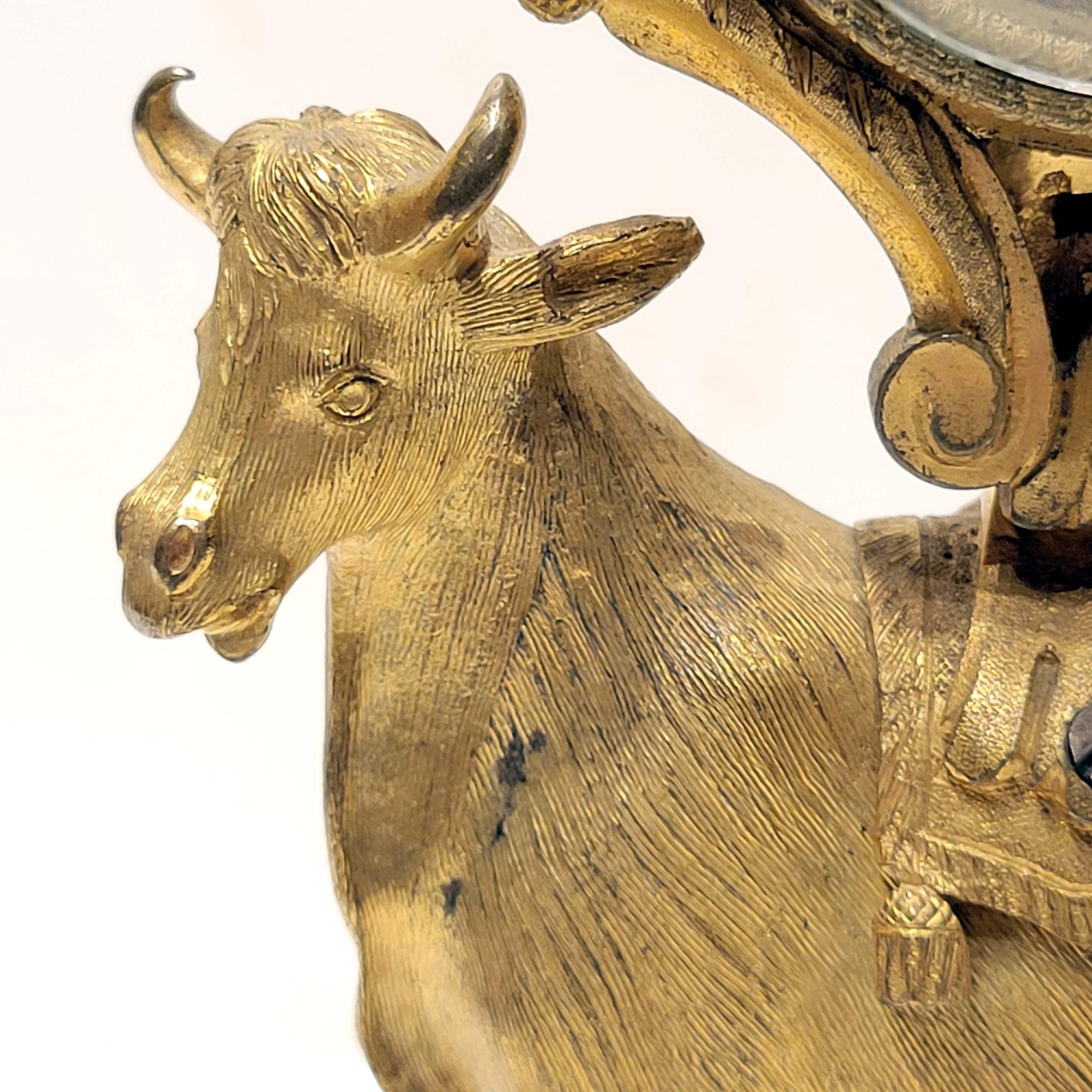 Louis XVI 18thC. Gilt Bronze Mantel Clock with a Bull For Sale