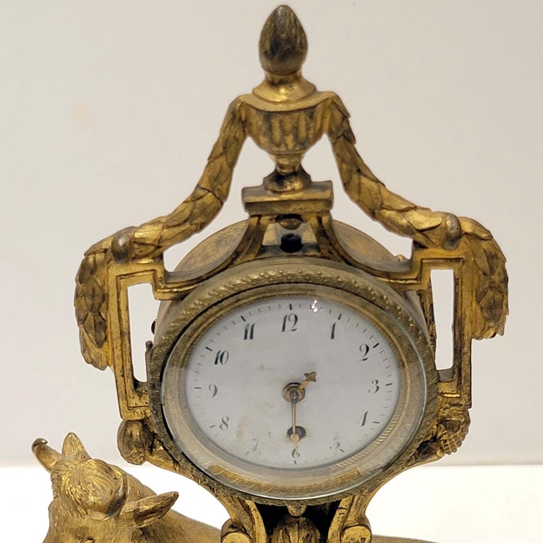18th Century and Earlier 18thC. Gilt Bronze Mantel Clock with a Bull
