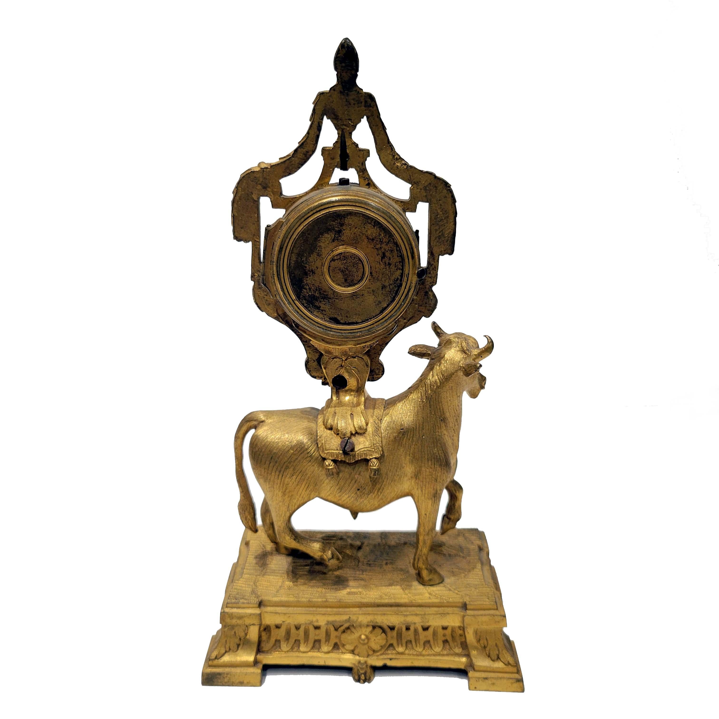 18thC. Gilt Bronze Mantel Clock with a Bull For Sale 2