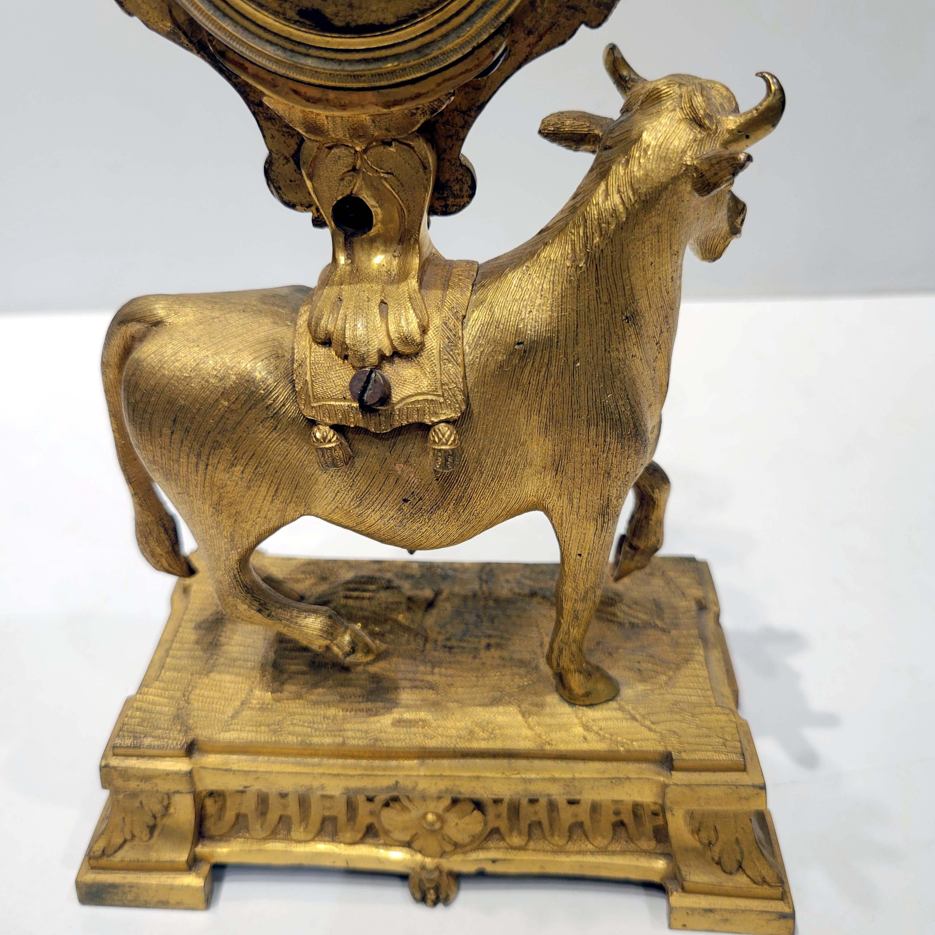 18thC. Gilt Bronze Mantel Clock with a Bull For Sale 3