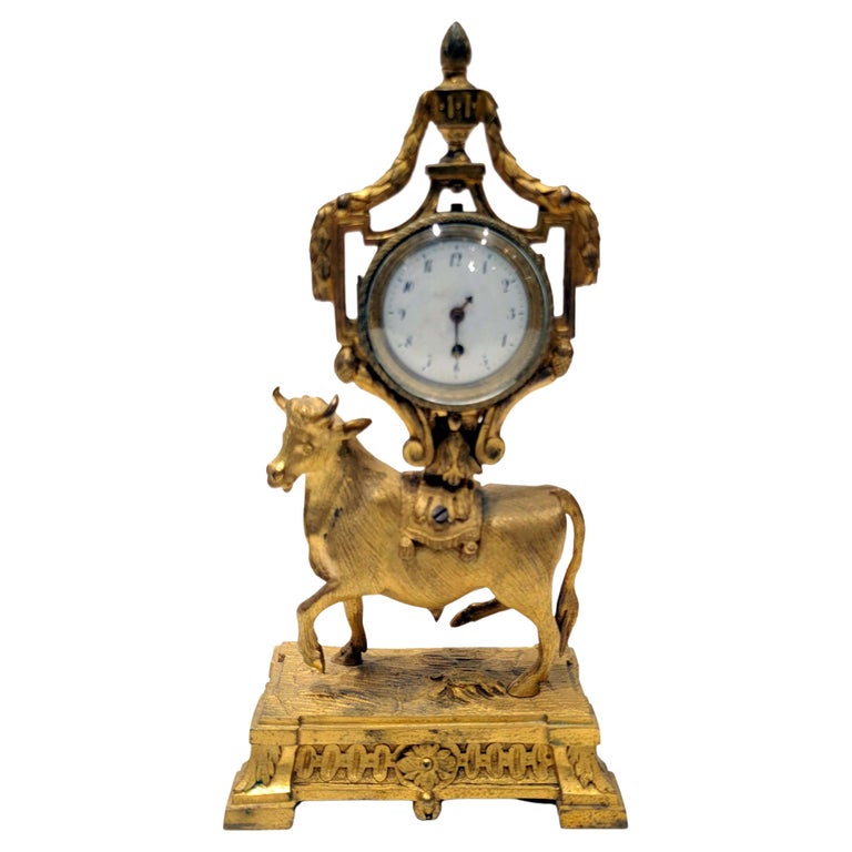 18thC. Gilt Bronze Mantel Clock with a Bull