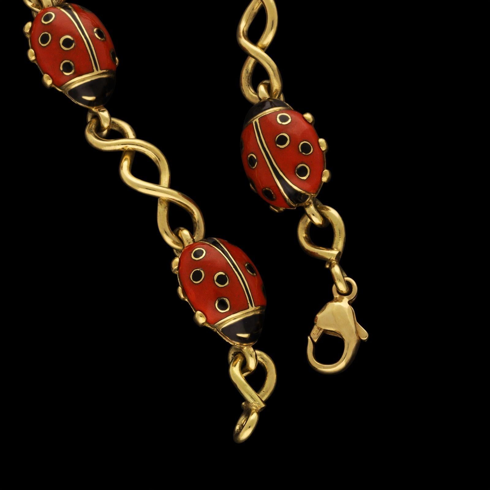 Bracelet coccinelle en or 18ct et émail, Londres 2002 Unisexe en vente