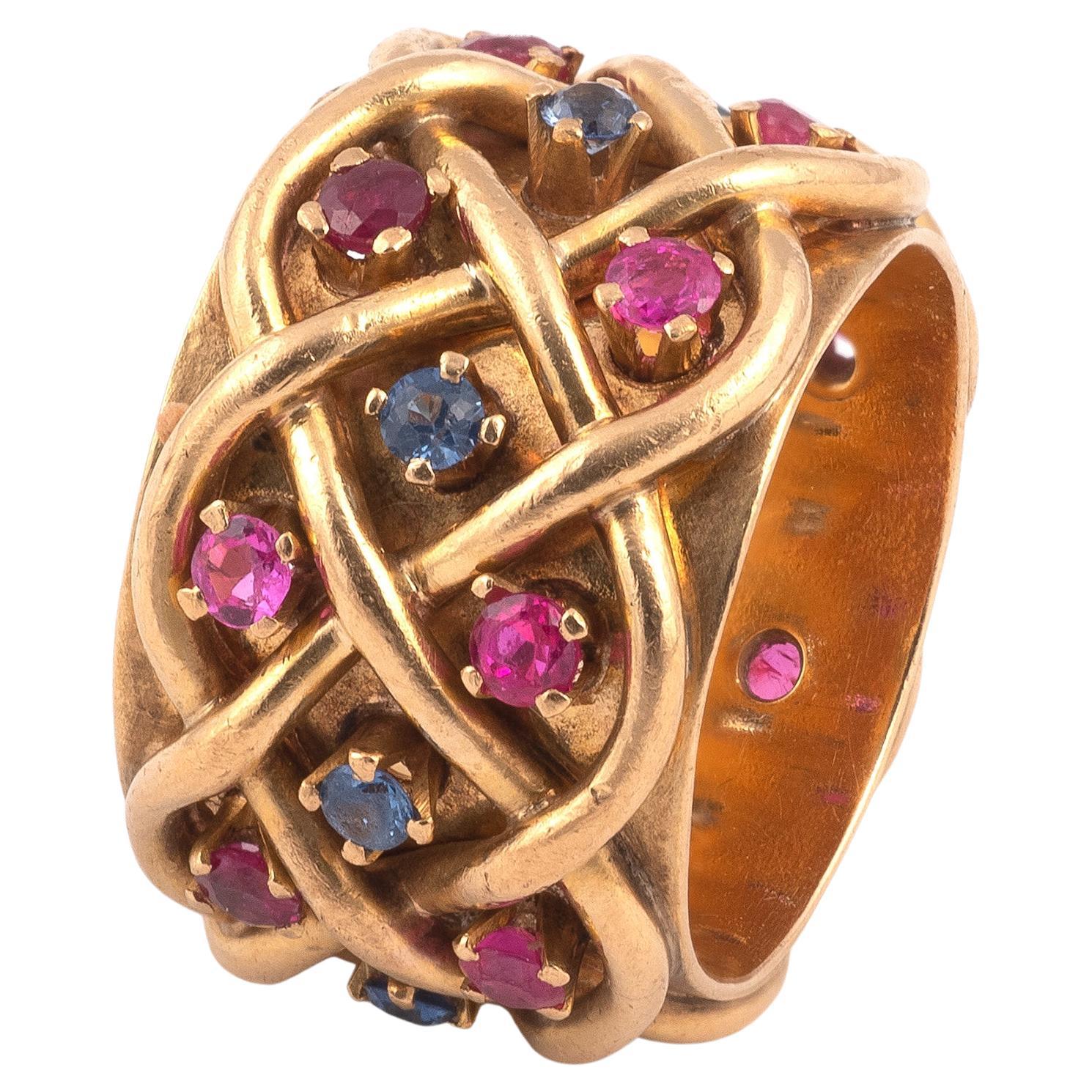 18ct Gold Sapphire and Ruby Set Band Ring