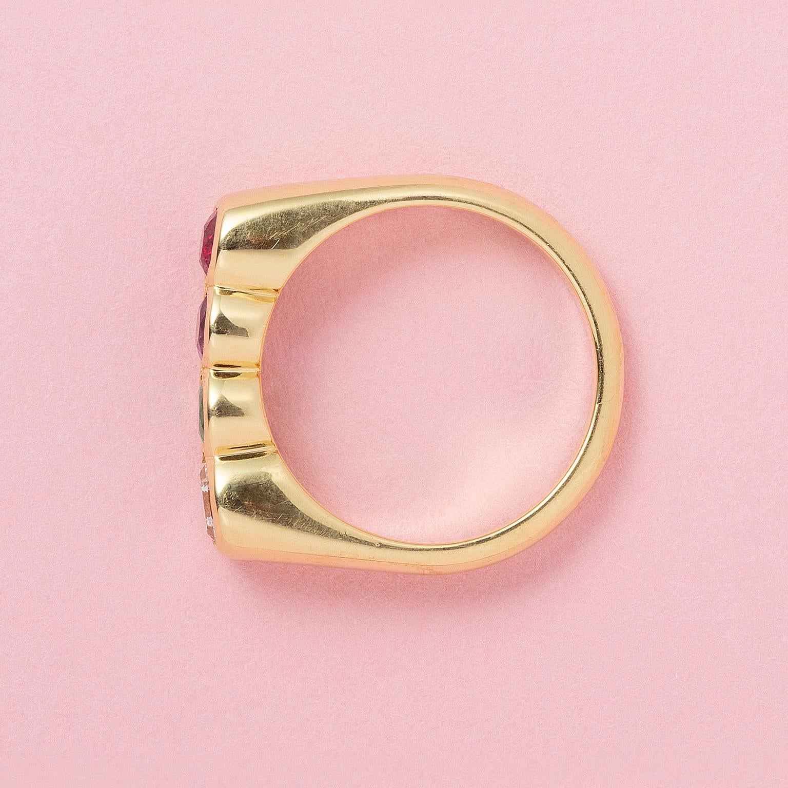 da uomo o donna Anello Acrostico in oro 18k con diamante, smeraldo, ametista e rubino in vendita