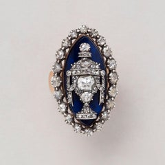 Anello da lutto in oro 18k, diamanti e urna di vetro