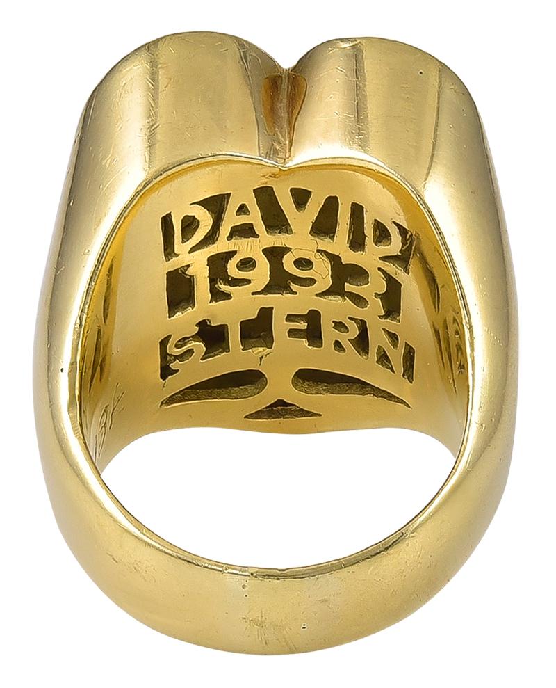 Women's or Men's 18 Karat Gold and Diamond Heart Shaped Face Ring by David Stern For Sale
