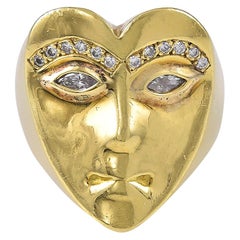 18 Karat Gold and Diamond Heart Shaped Face Ring by David Stern