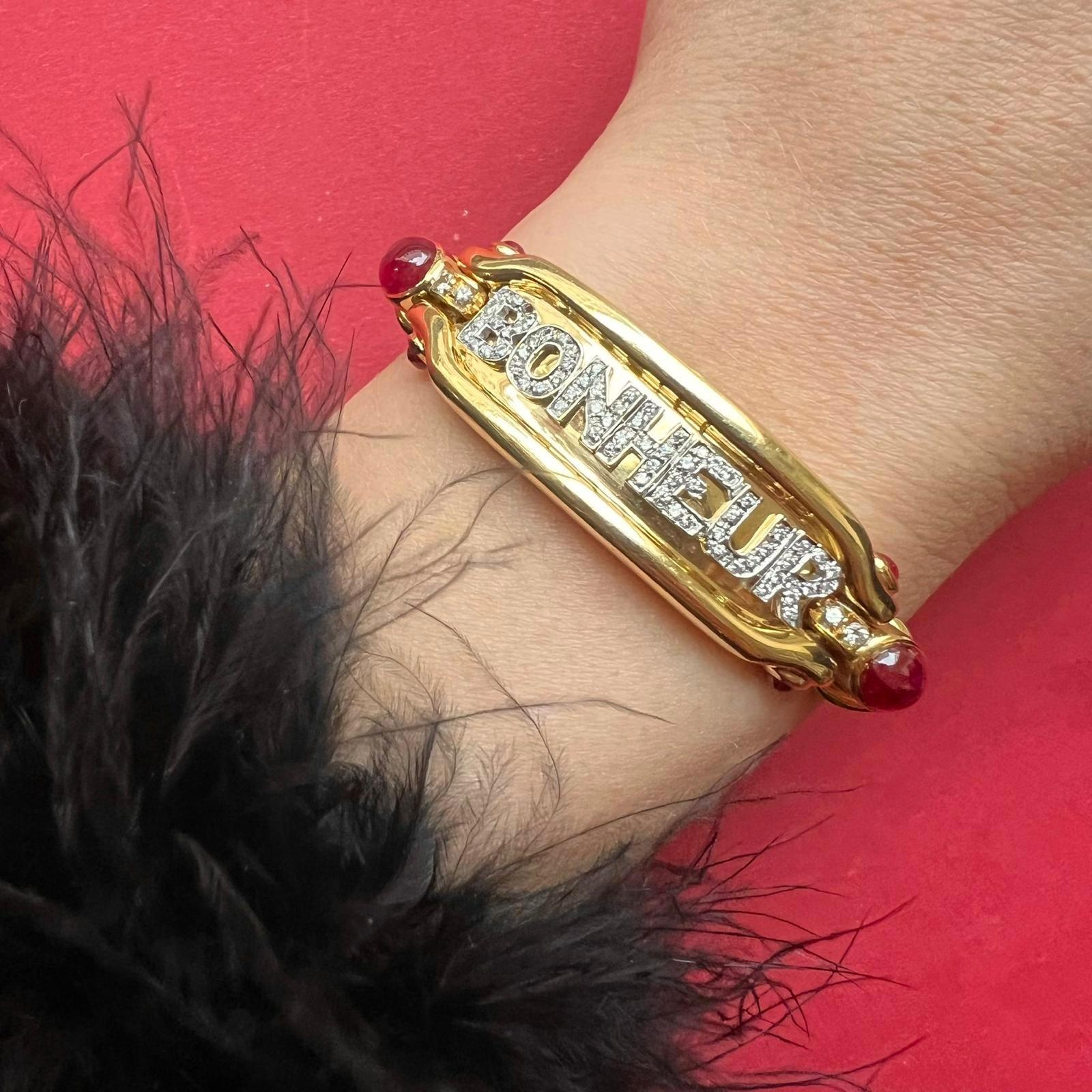 Bonheur-Armband aus 18 Karat Gold mit Diamanten und Rubinen im Angebot 2