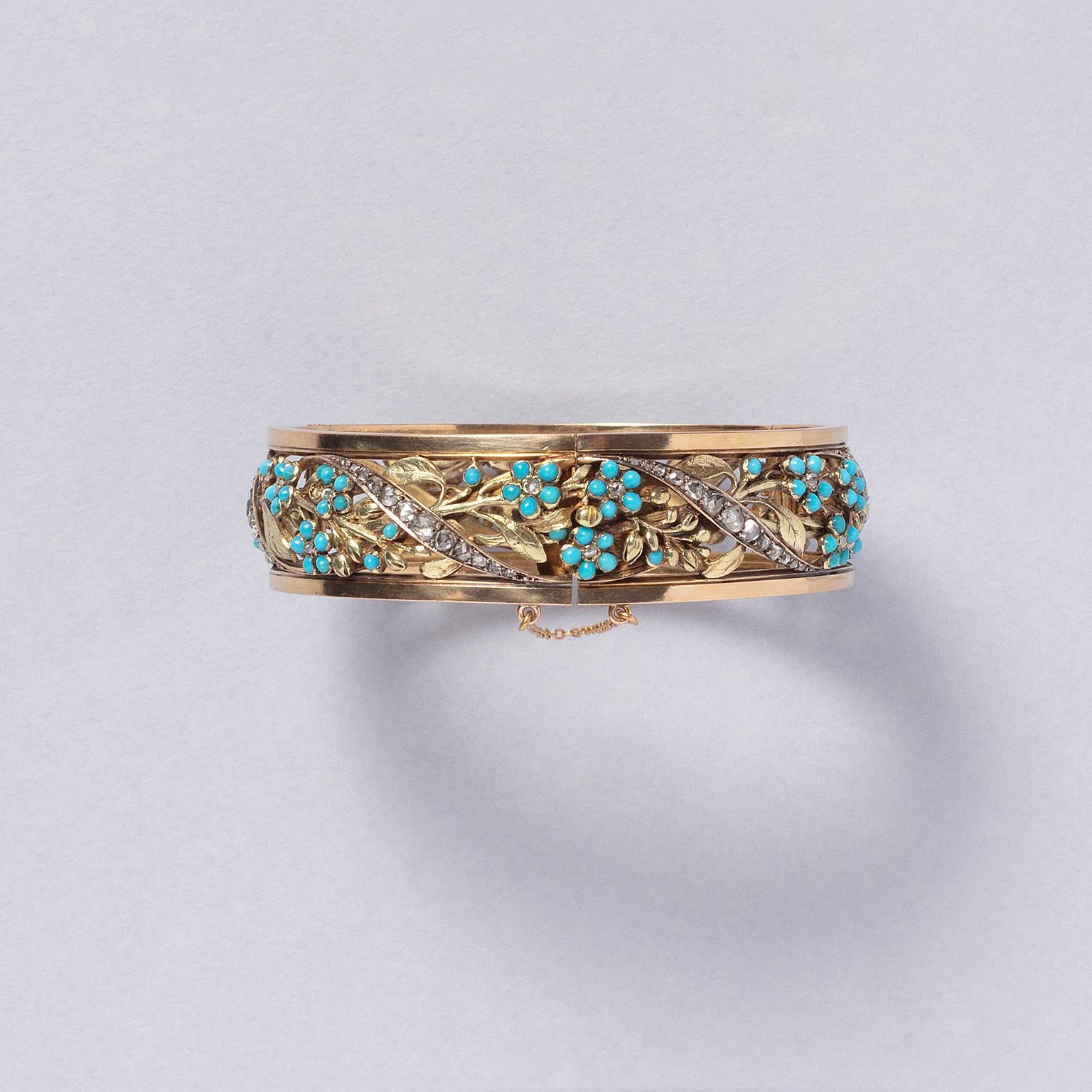 An 18k gold bracelet with turquoise and diamond In Good Condition For Sale In Amsterdam, NL