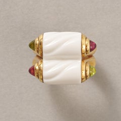 An 18k Gold Bulgari Ring with Ceramic and Tourmaline