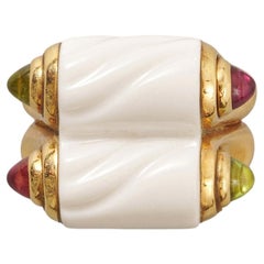 An 18k Gold Bulgari Ring with Ceramic and Tourmaline