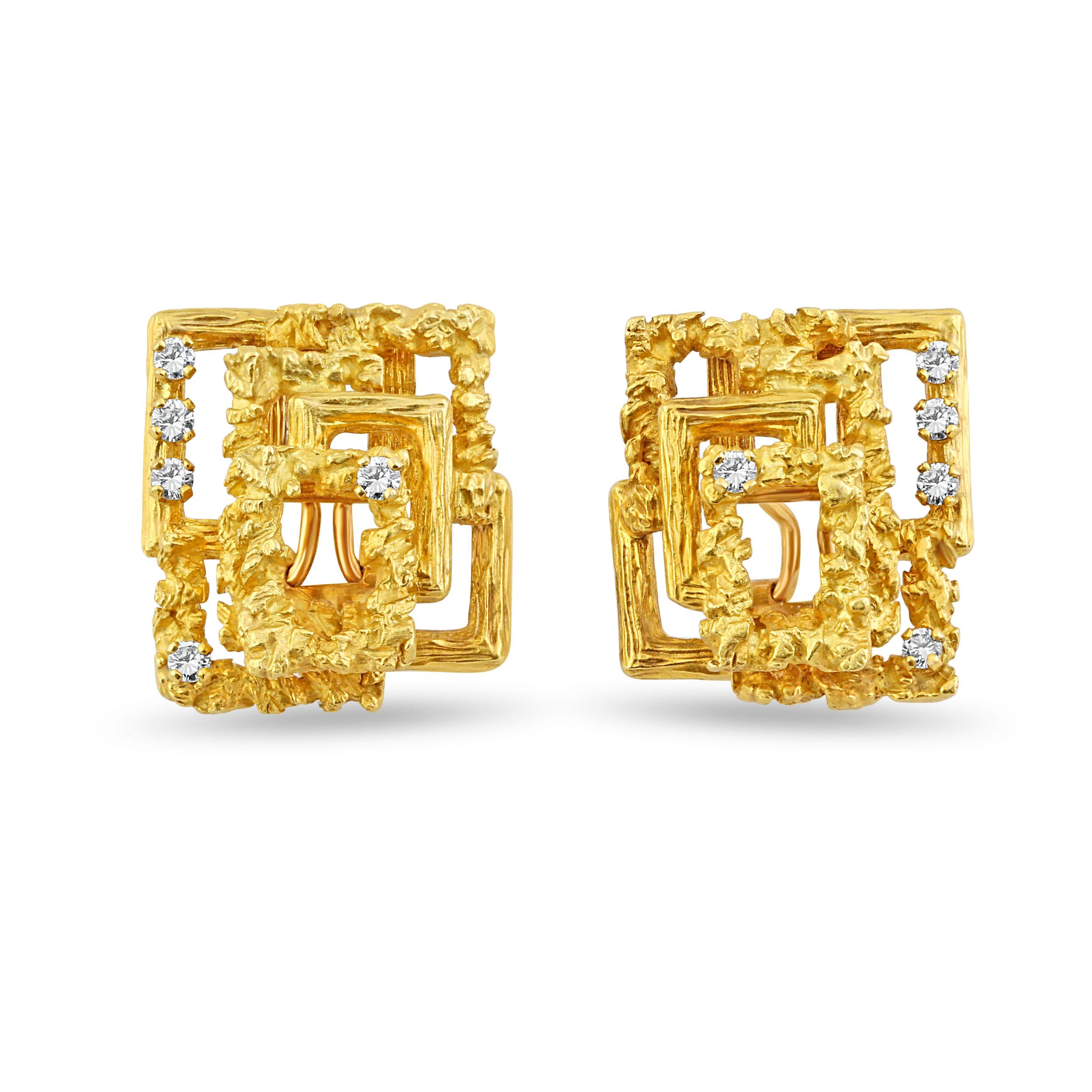 Taille ronde Bracelet et boucles d'oreilles en or 18 carats et diamants en vente