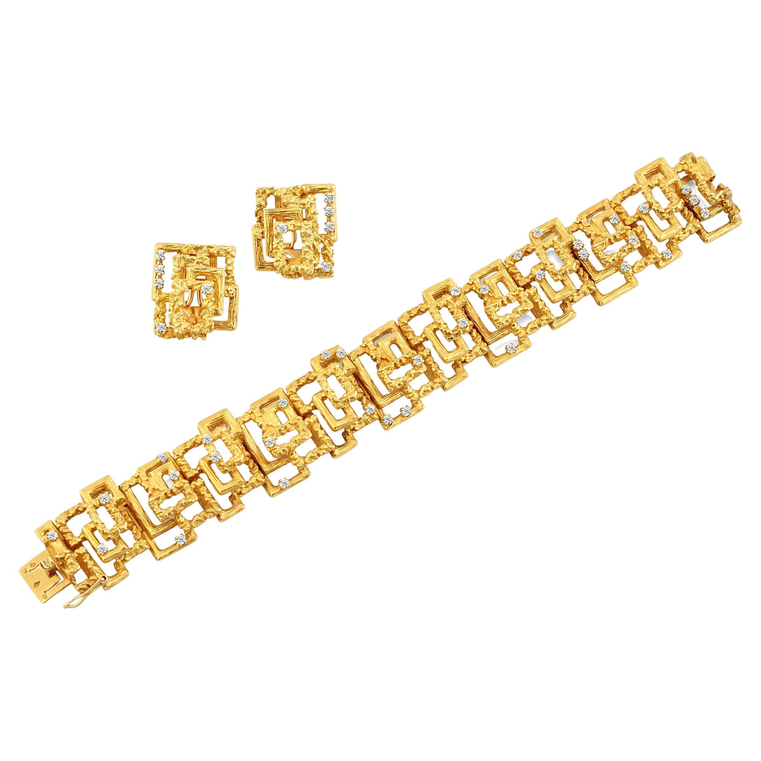 18k Gold & Diamond Bracelet and Earrings