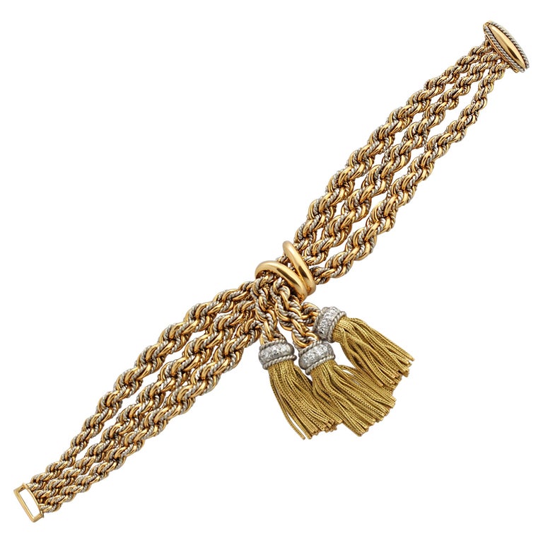 An 18k Gold and Diamond Tassel Bracelet For Sale at 1stDibs