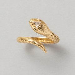 An 18k Gold French Gold Snake Ring with Diamonds