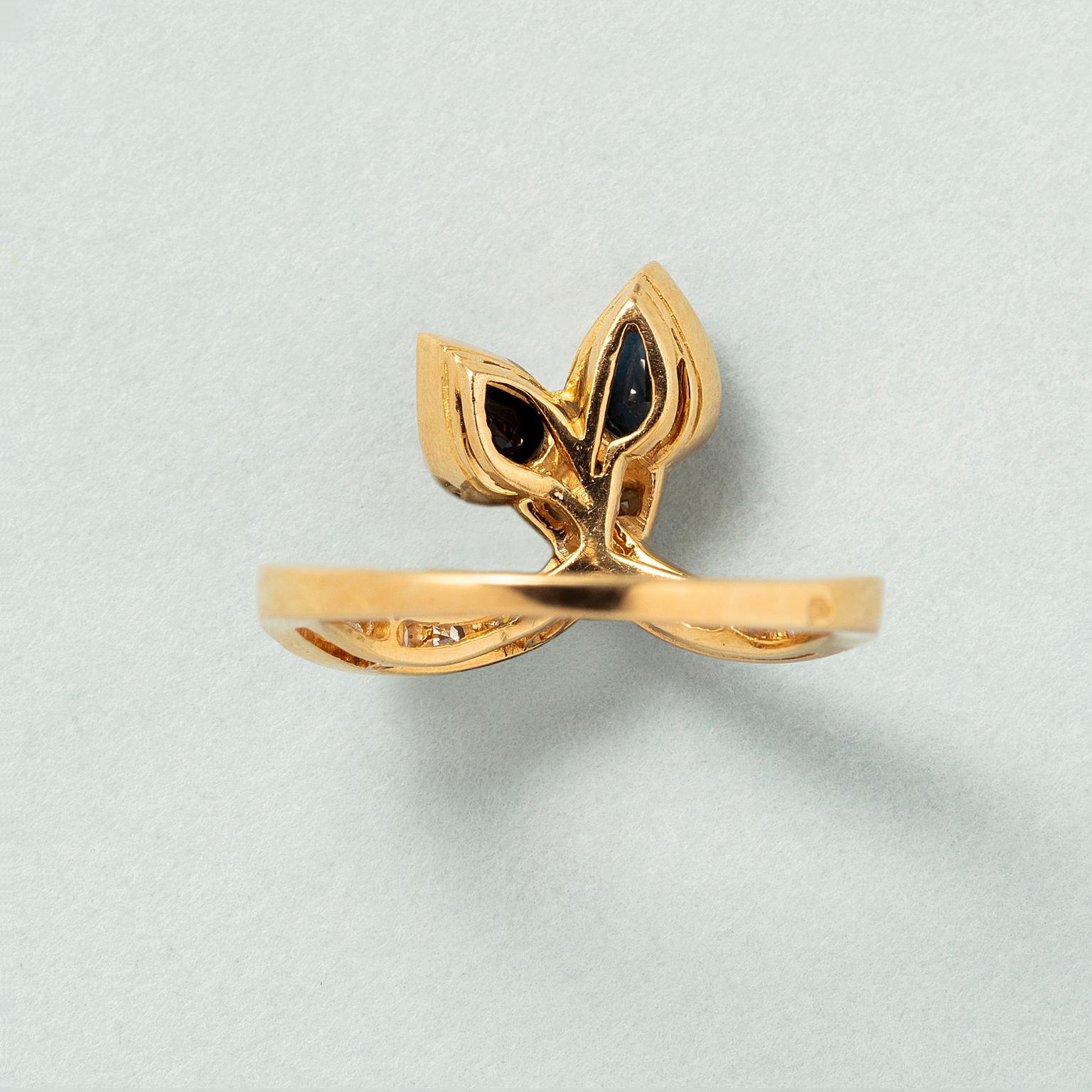 Taglio brillante Anello francese in oro 18 ct. con zaffiro e diamante in vendita