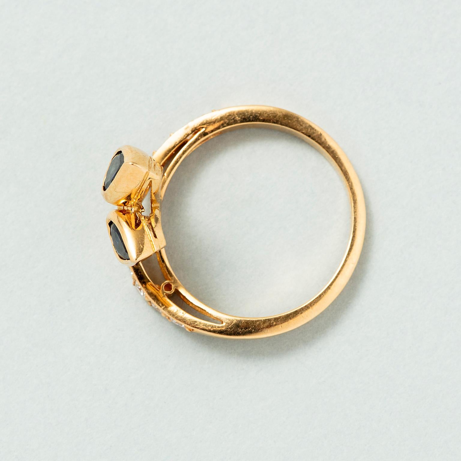 da uomo o donna Anello francese in oro 18 ct. con zaffiro e diamante in vendita