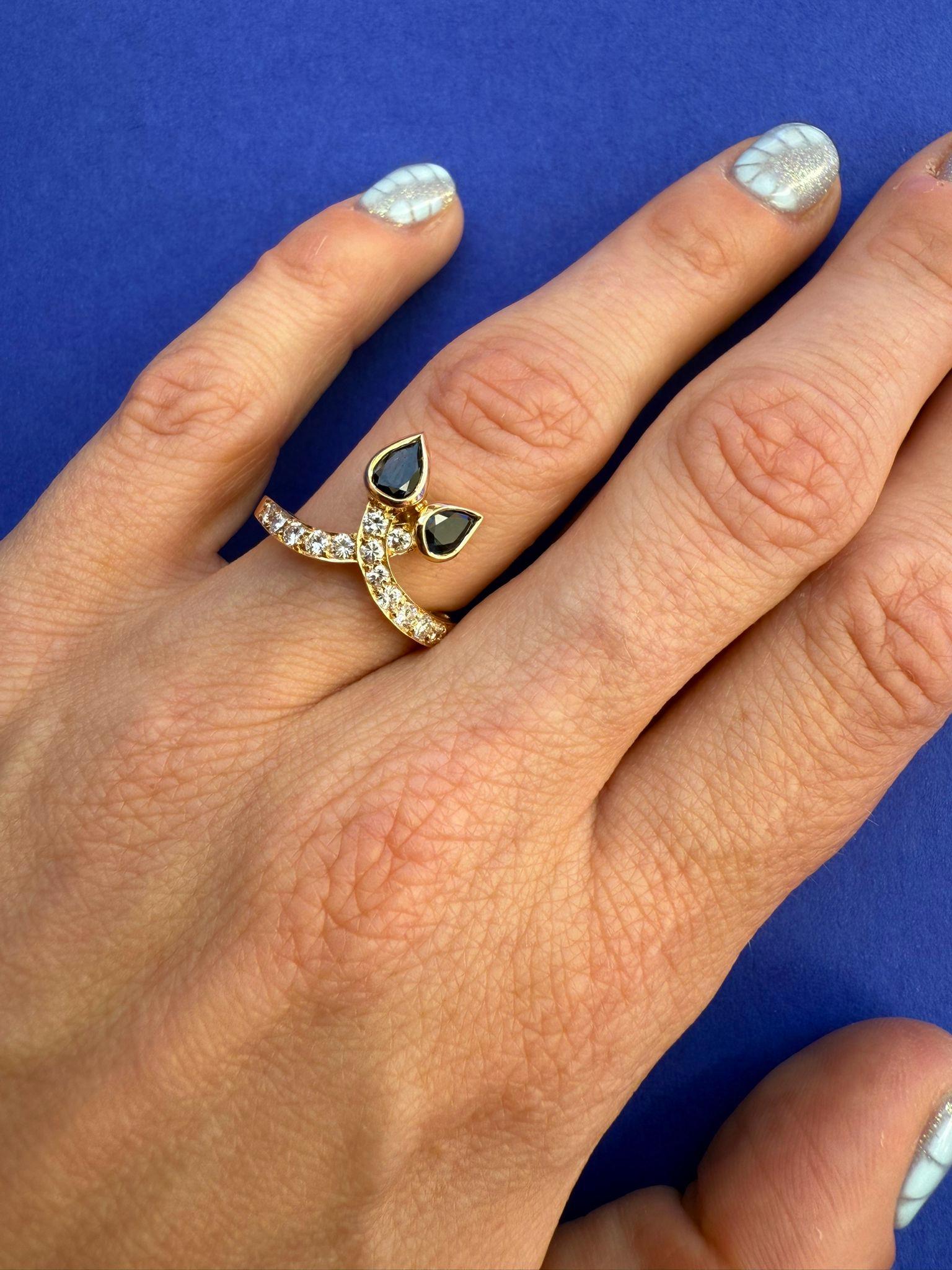 Anello francese in oro 18 ct. con zaffiro e diamante in vendita 1