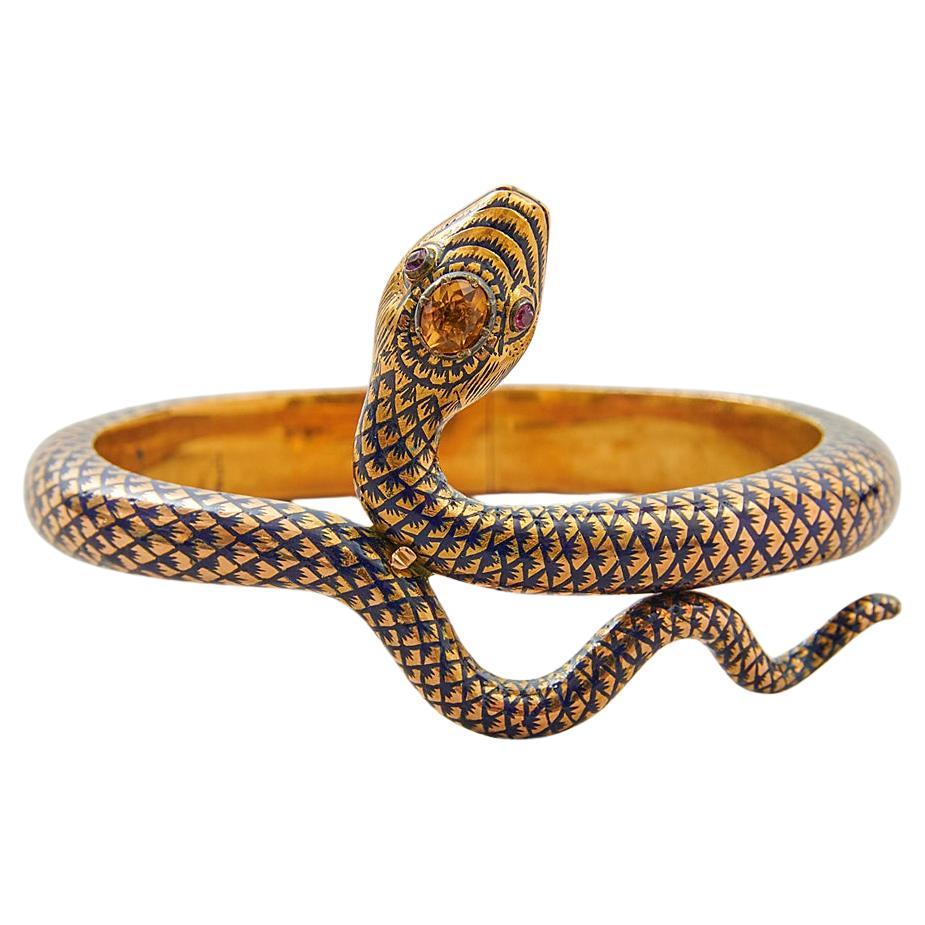 An 18k Gold French Snake Bracelet with Enamel