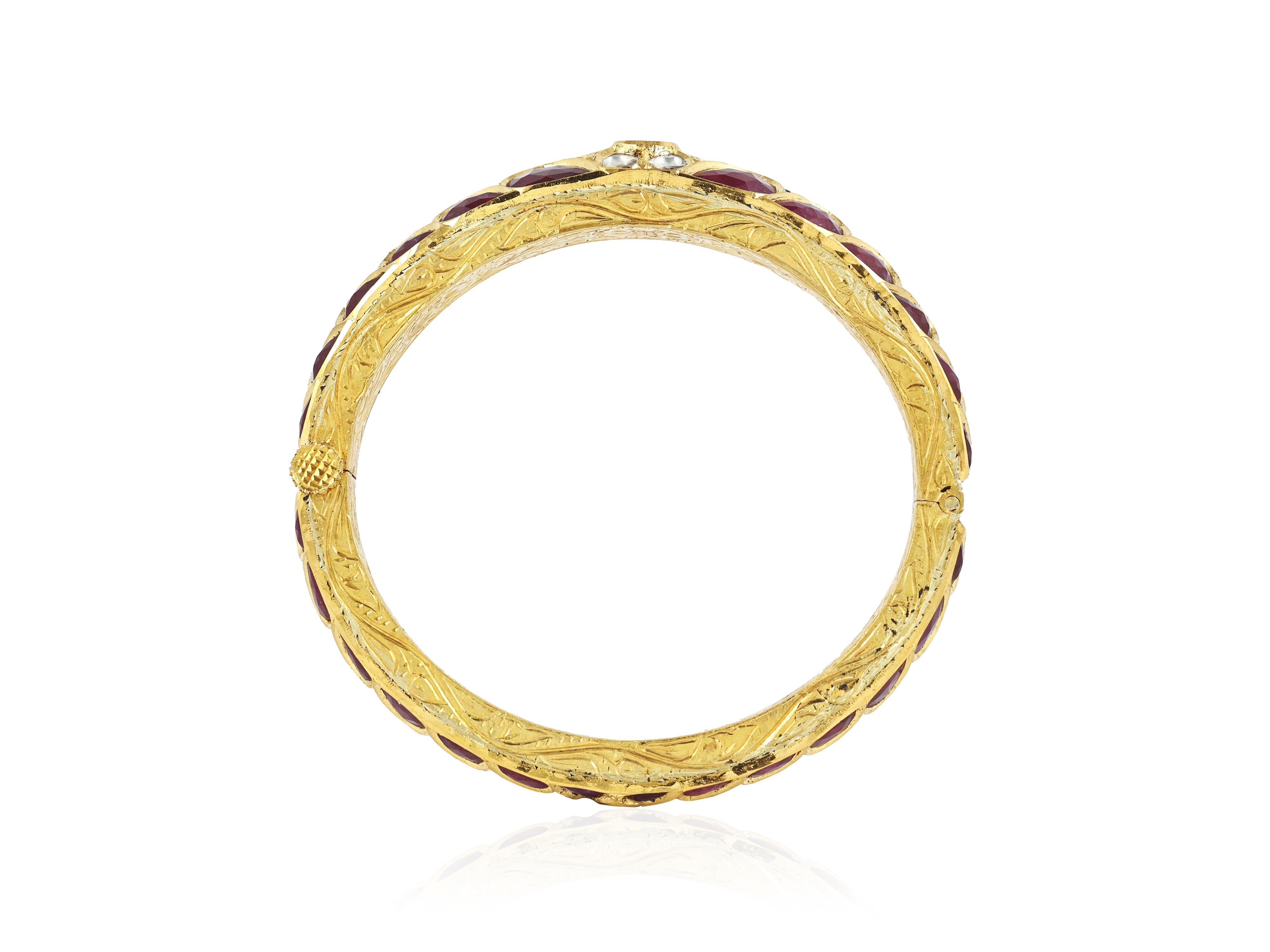Un braccialetto polki in oro 18 carati con rubino indiano e diamante naturale in vendita 7