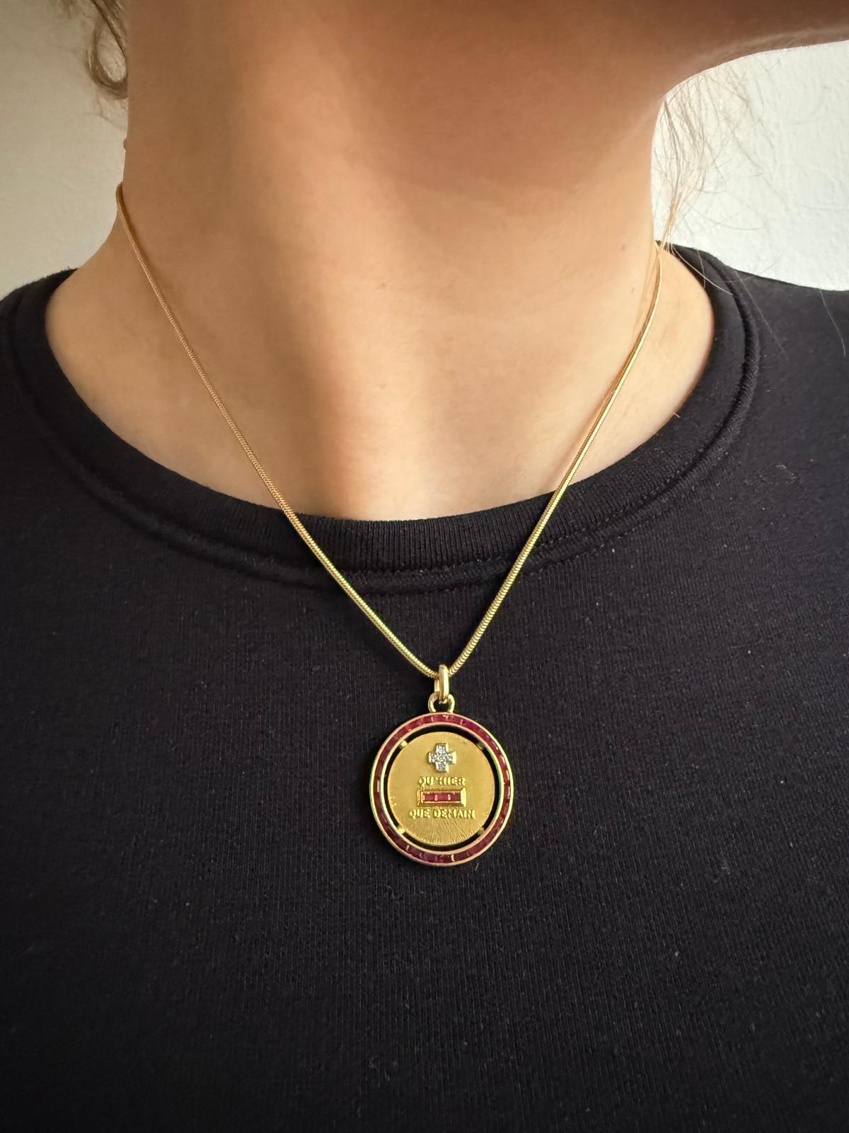 Women's or Men's An 18k Gold Love Pendant with Rubies and Diamonds For Sale