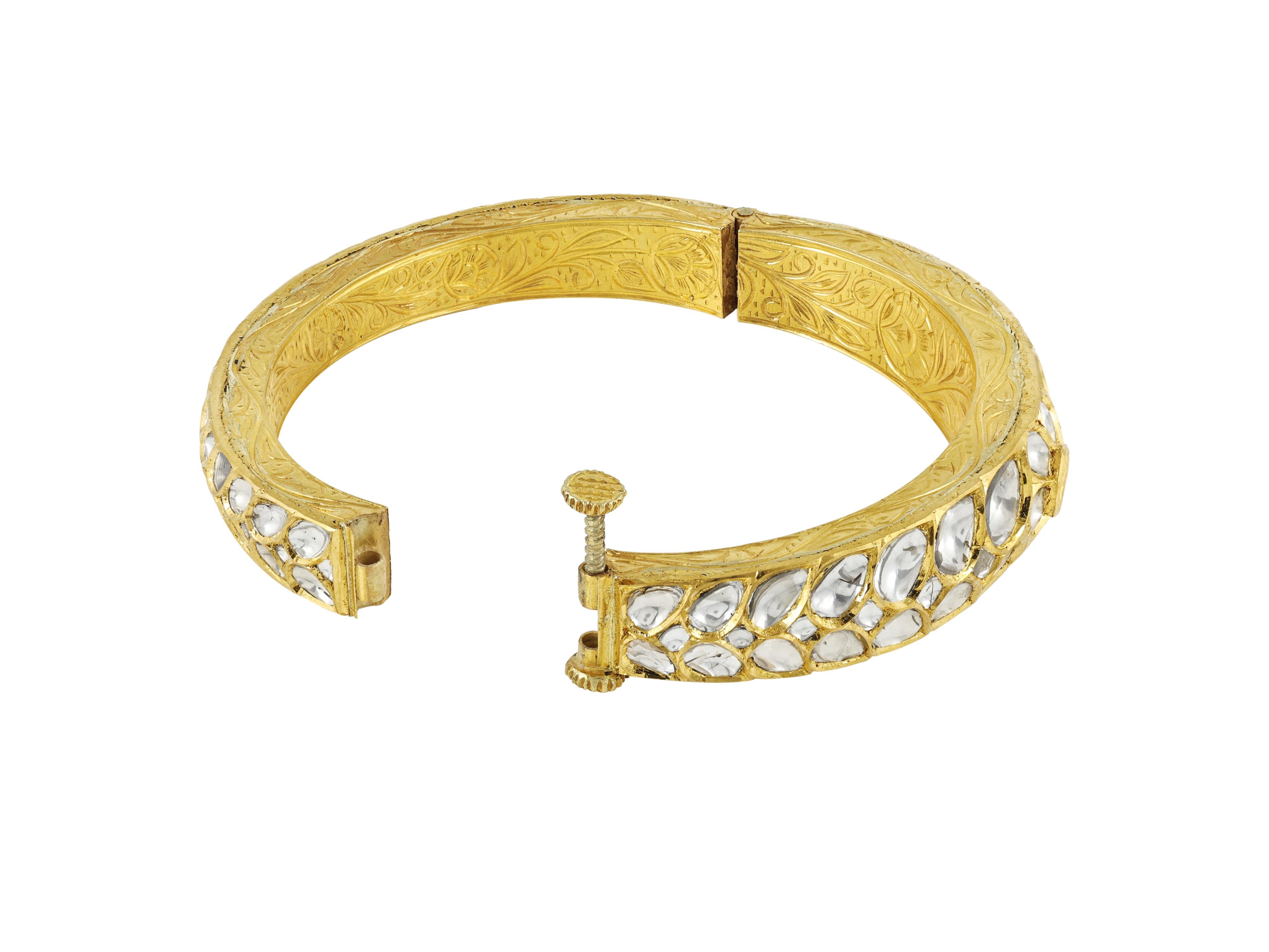 Un braccialetto polkis con diamante naturale in oro 18 carati  Gioielli del patrimonio indiano in vendita 6