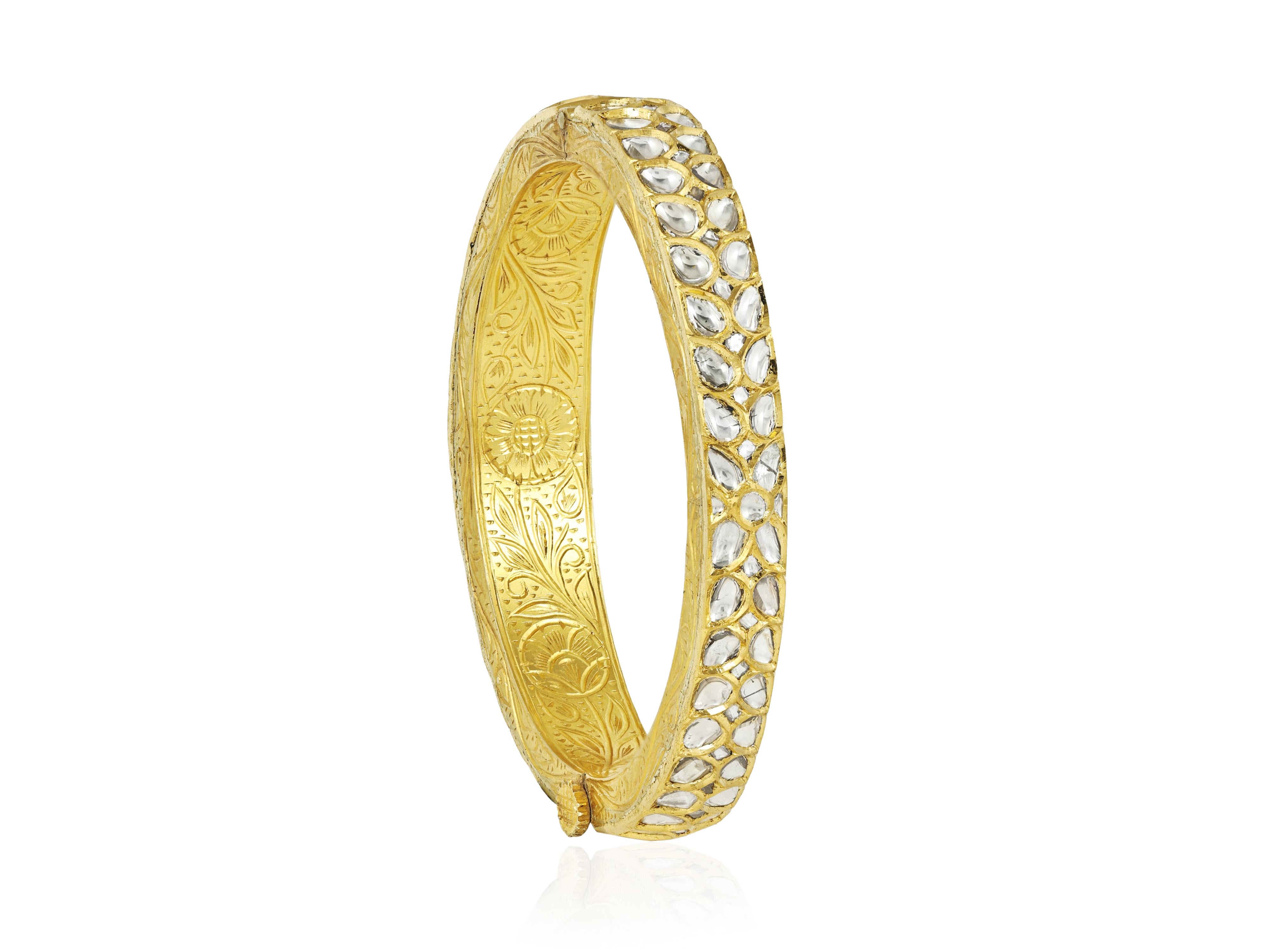 Un braccialetto polkis con diamante naturale in oro 18 carati  Gioielli del patrimonio indiano in vendita 2