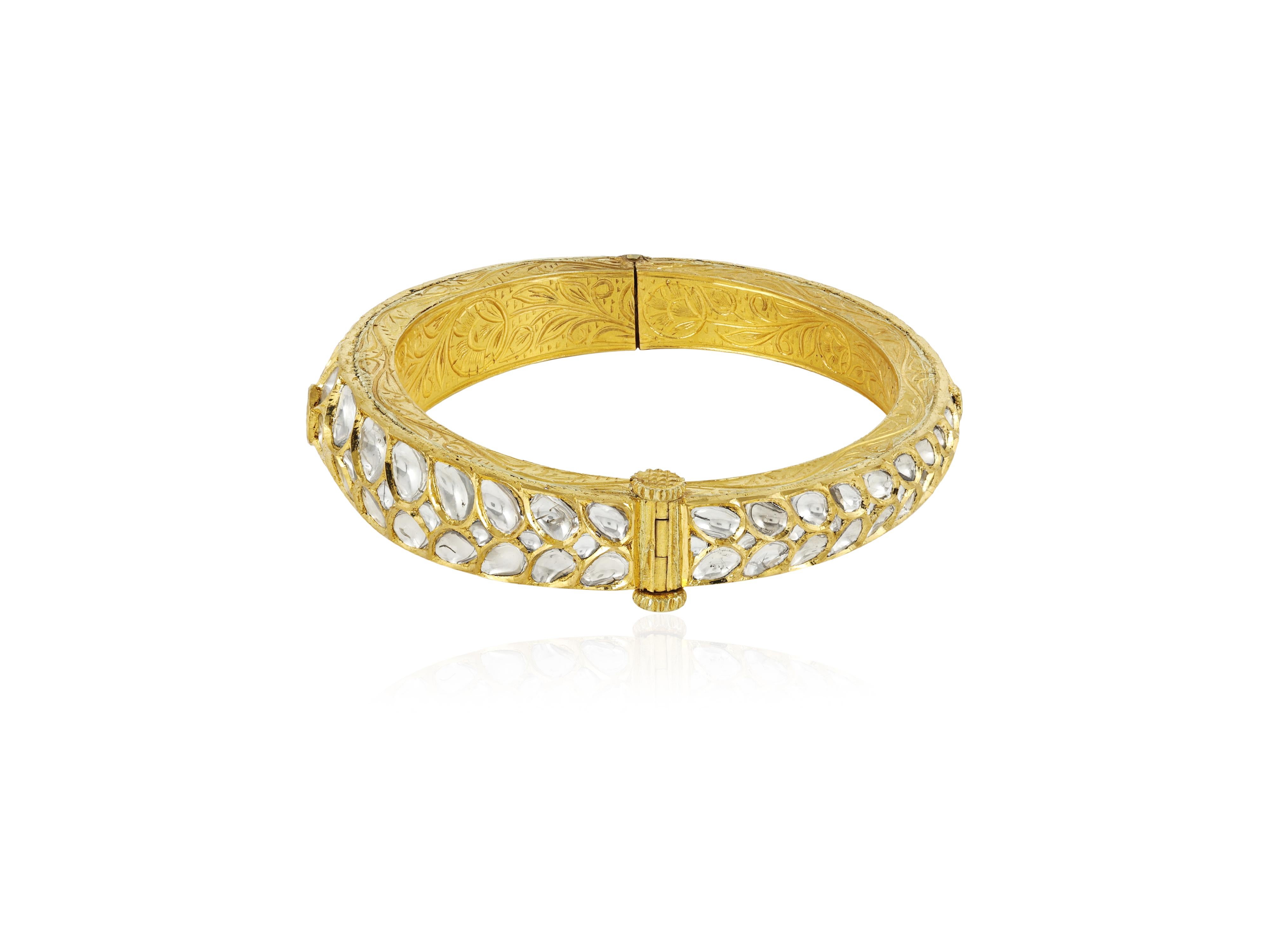 Un braccialetto polkis con diamante naturale in oro 18 carati  Gioielli del patrimonio indiano in vendita 4