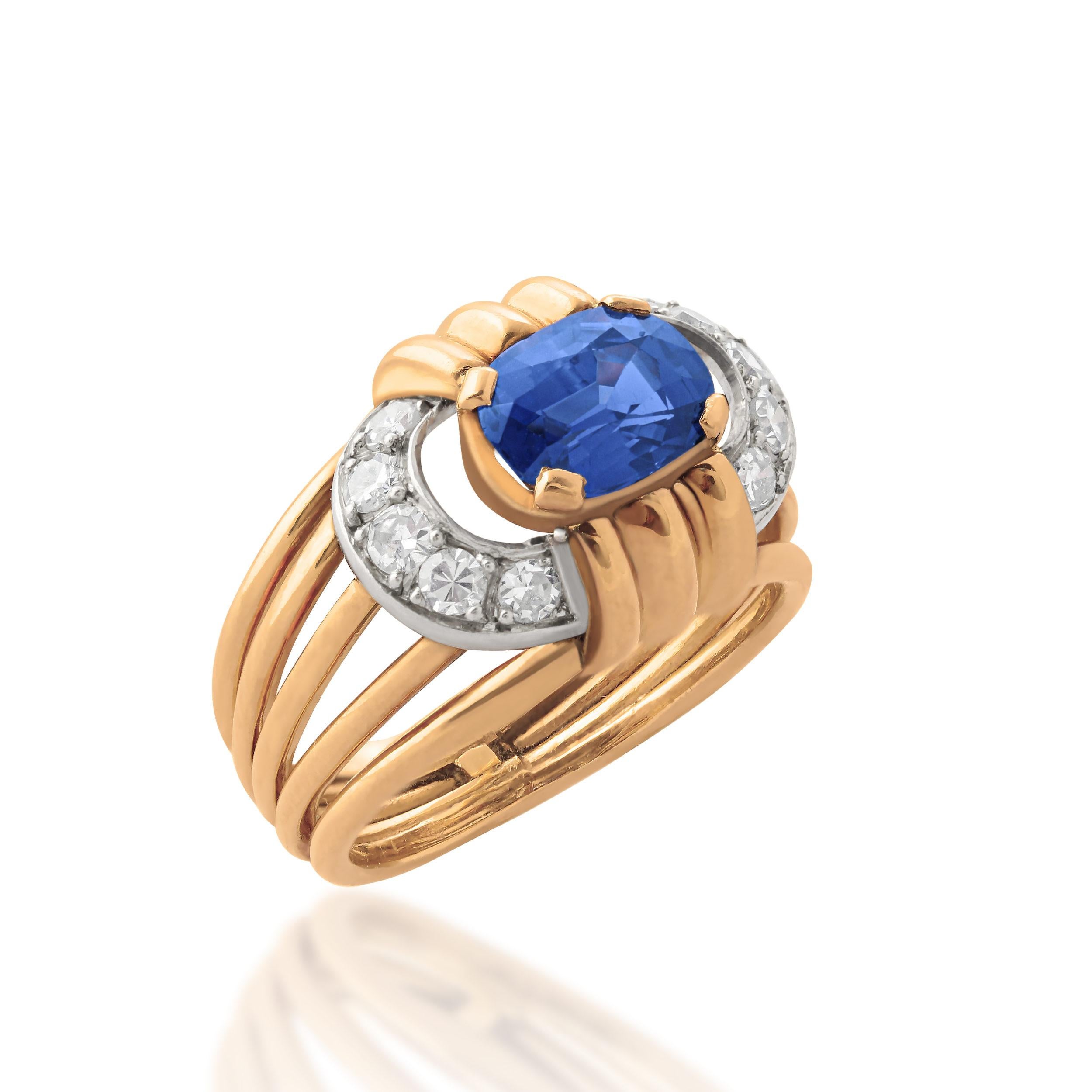 Oval Cut 18k Gold, Sapphire & Diamond Ring