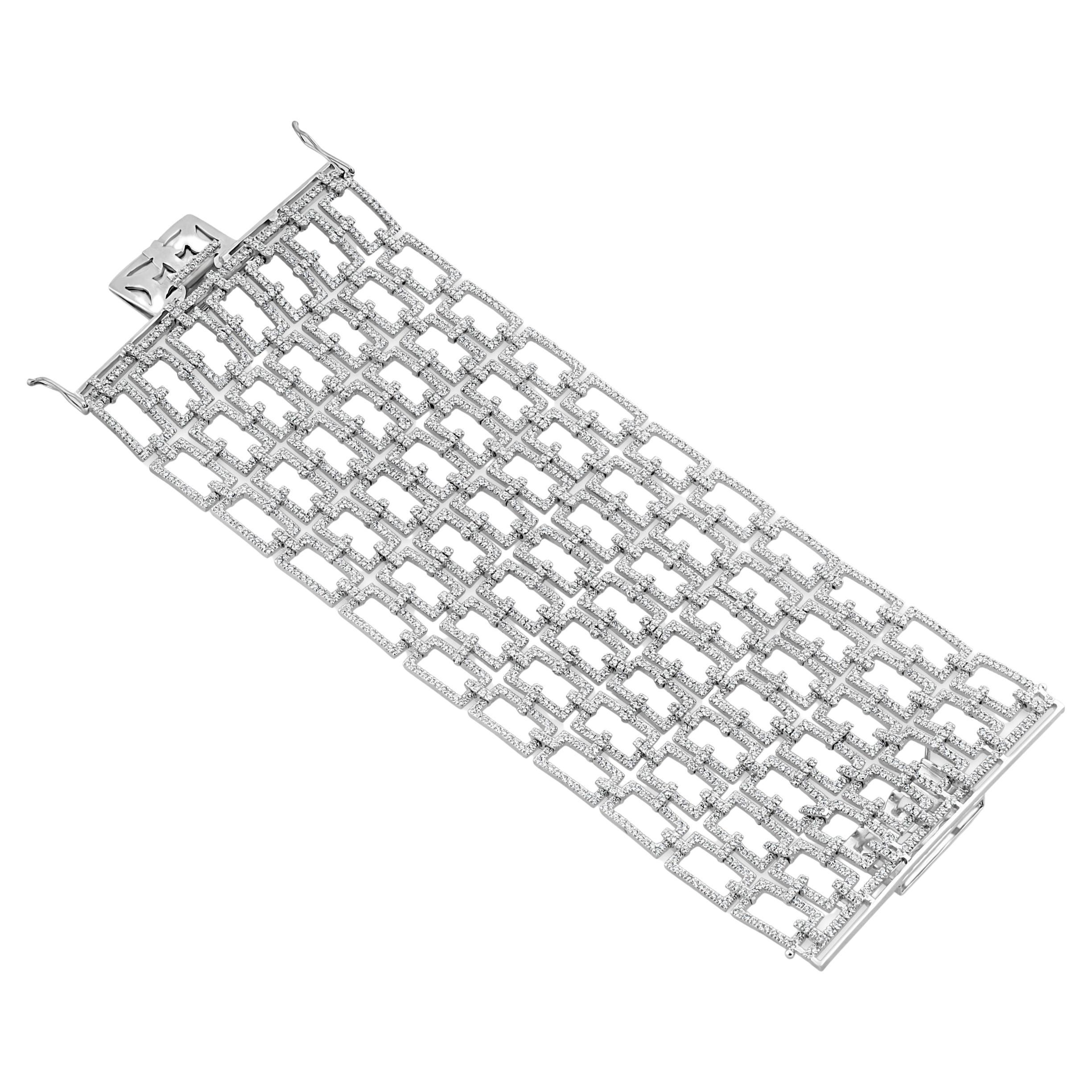 18k White Gold & Diamond Lattice Bracelet For Sale