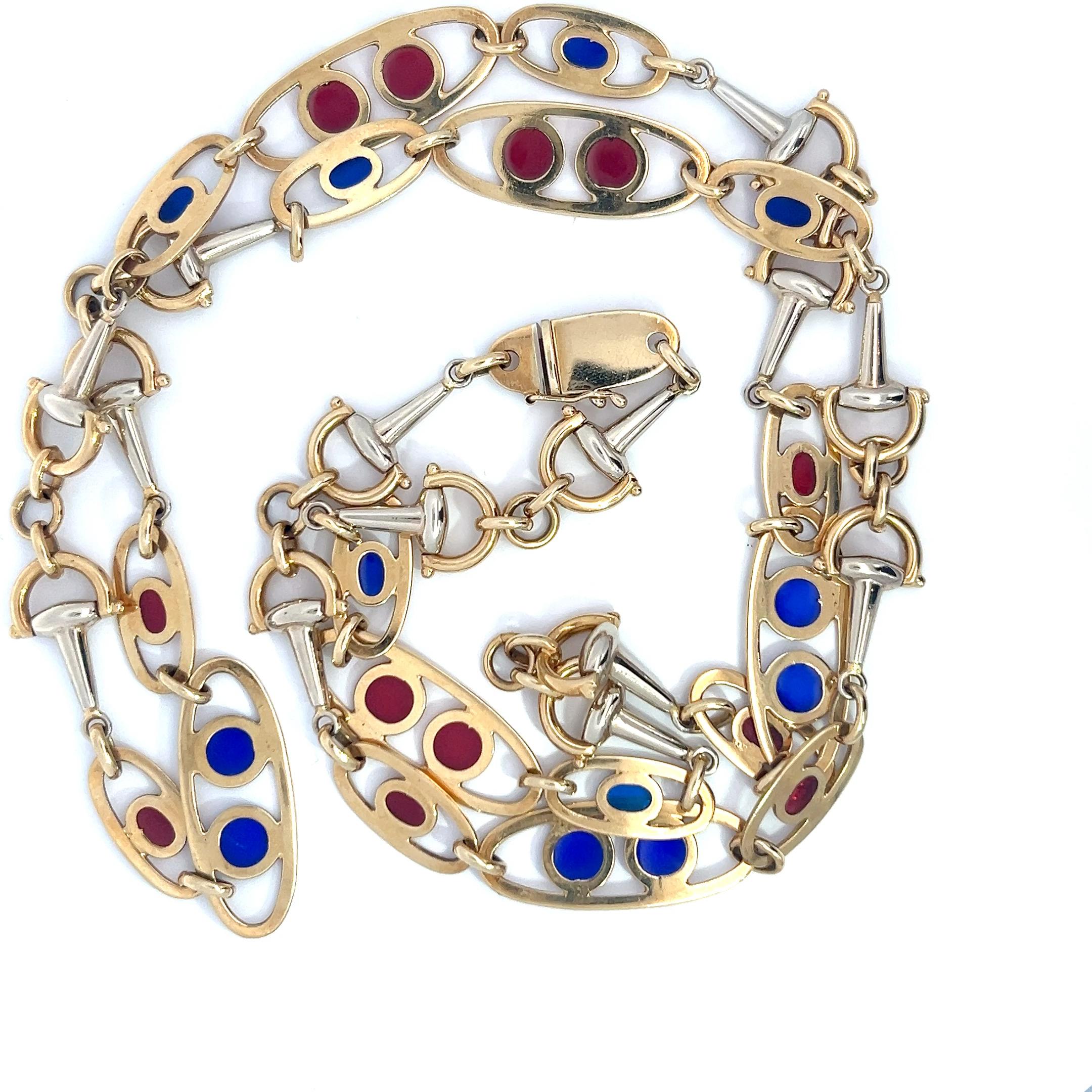 Une longue chaîne en or jaune 18 carats, or blanc 18 carats et émail de G. Vascellari en vente 2