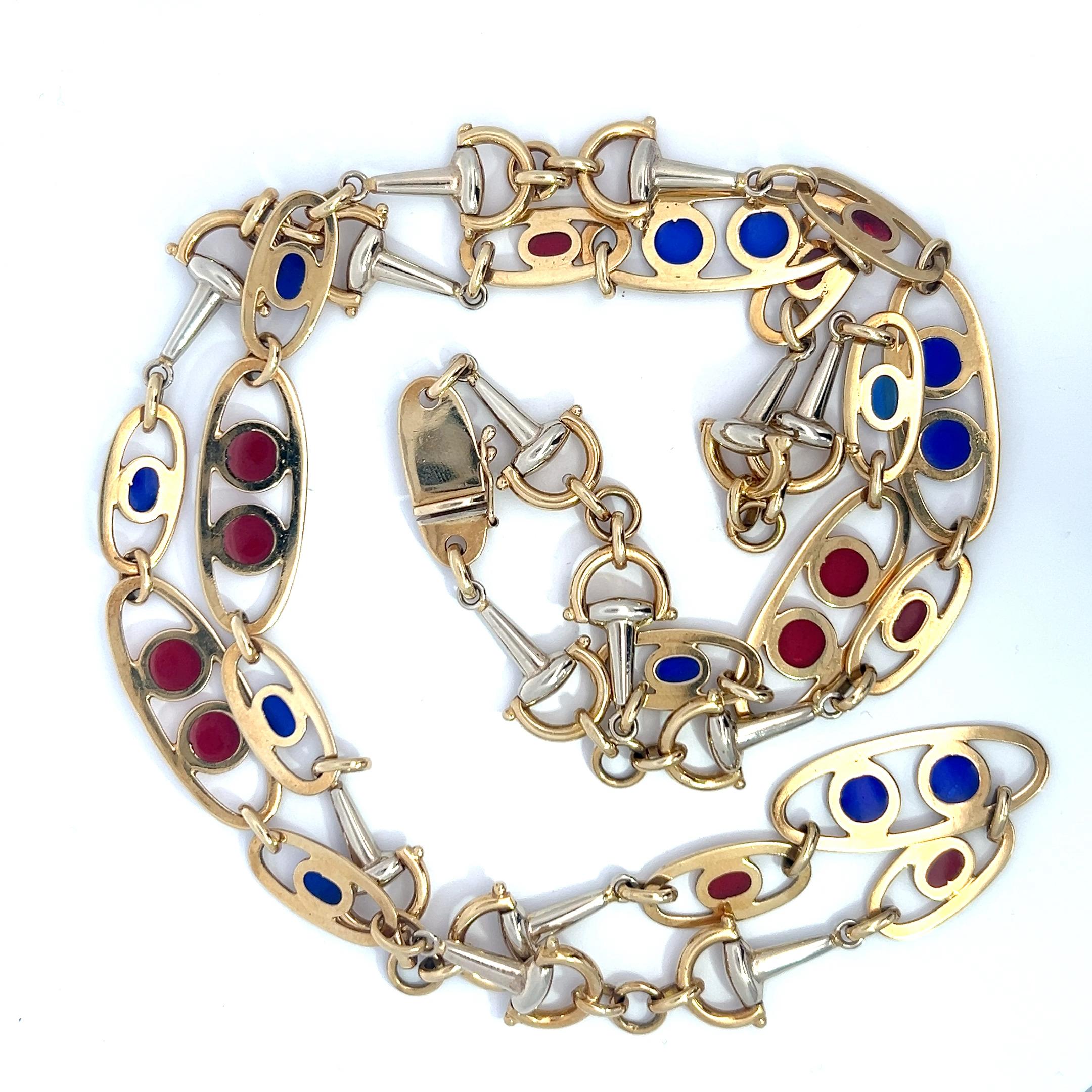 Une longue chaîne en or jaune 18 carats, or blanc 18 carats et émail de G. Vascellari en vente 3