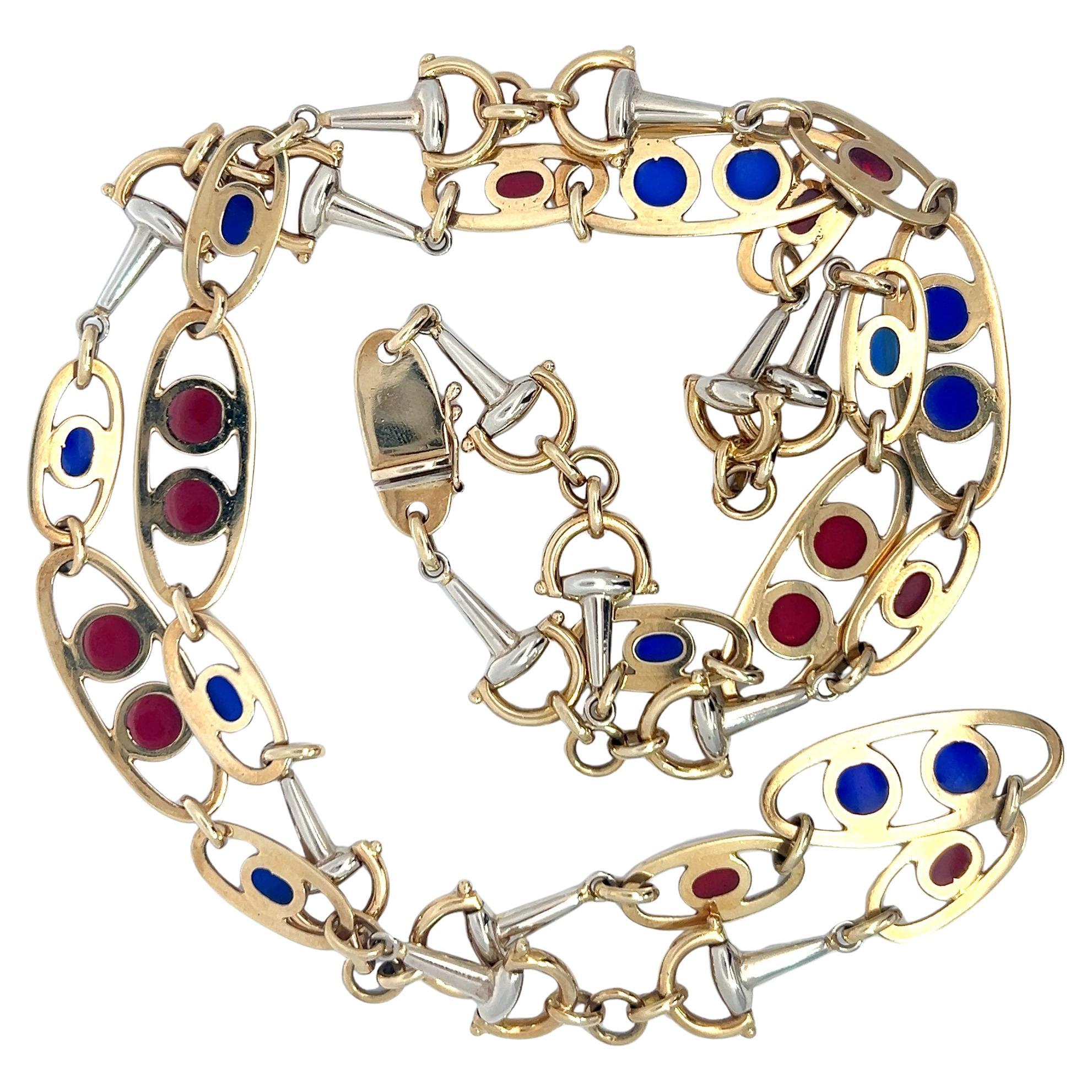 Eine lange Kette aus 18 Karat Gelbgold, 18 Karat Weißgold und Emaille von G. Vascellari