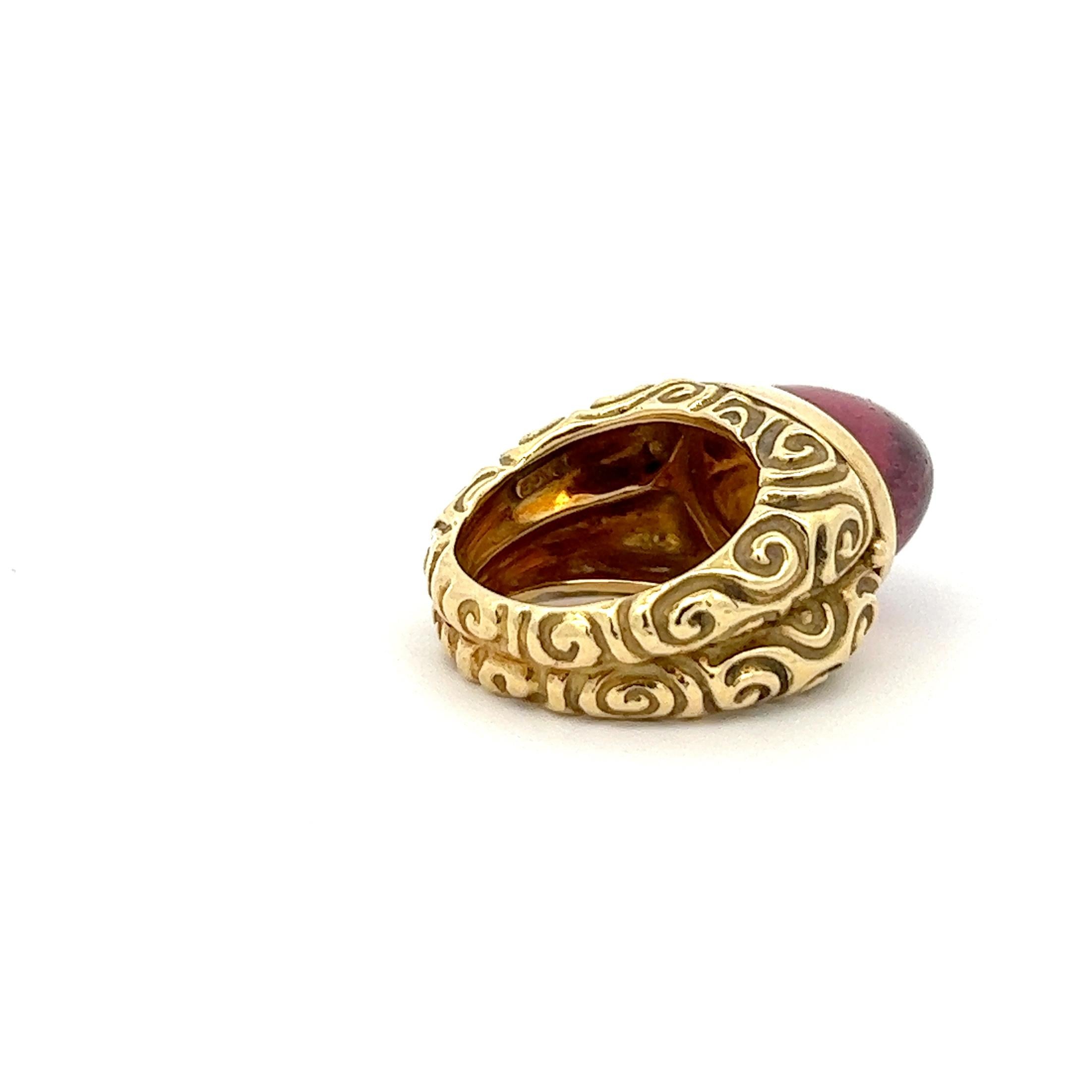 Cabochon An 18k yellow gold and pink Tourmaline ring By Elizabeth Gage. For Sale