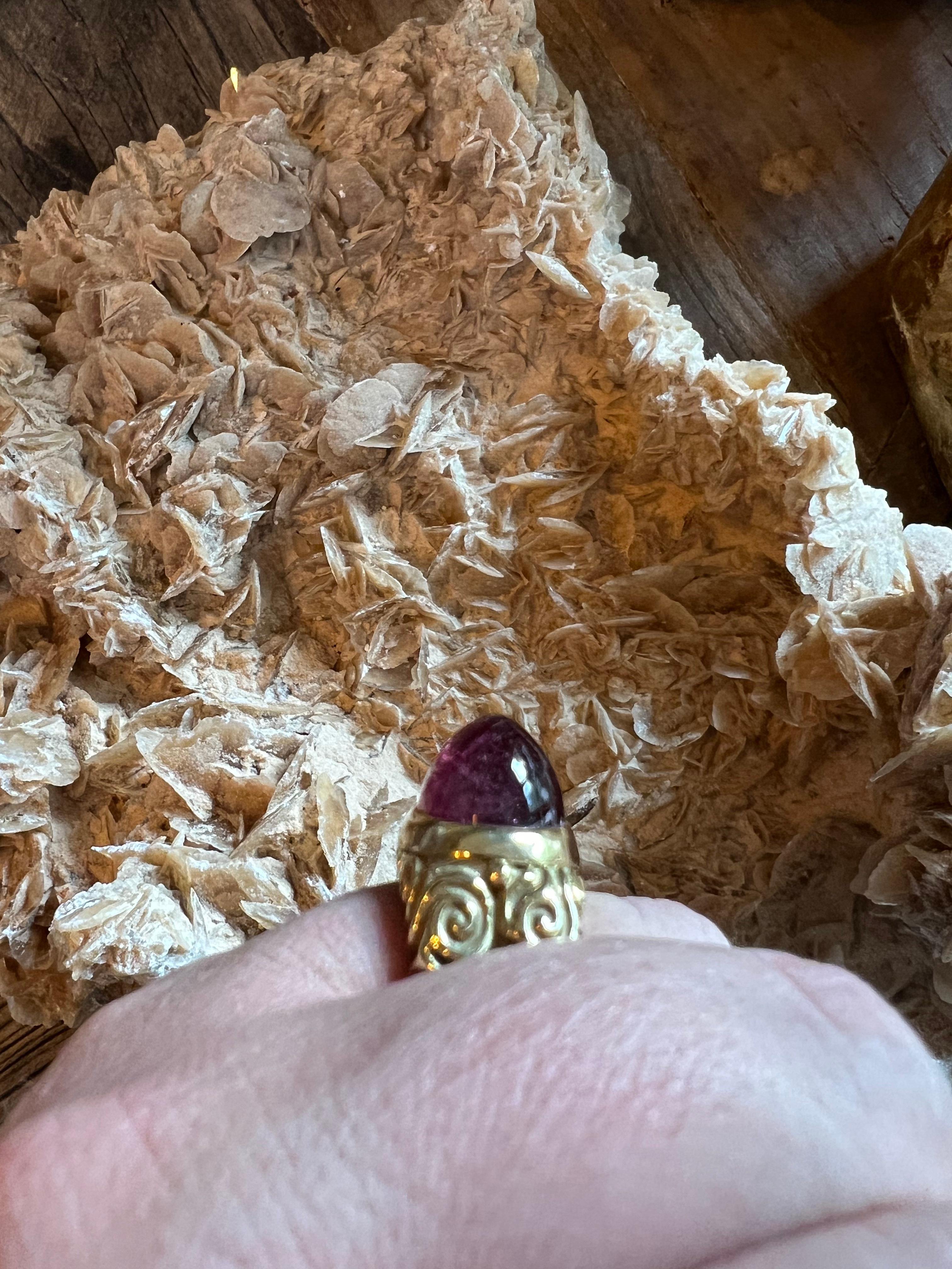 An 18k yellow gold and pink Tourmaline ring By Elizabeth Gage. For Sale 2