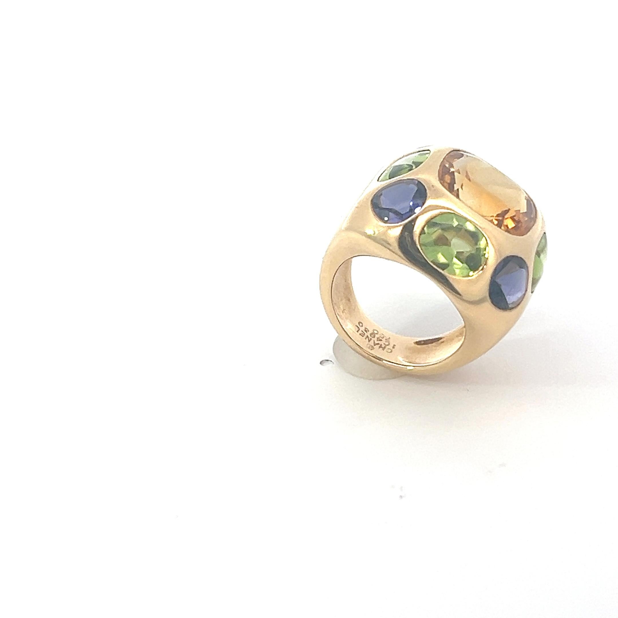 Mixed Cut An 18k yellow gold, Citrine, Peridot and Iolite ring by Chanel For Sale