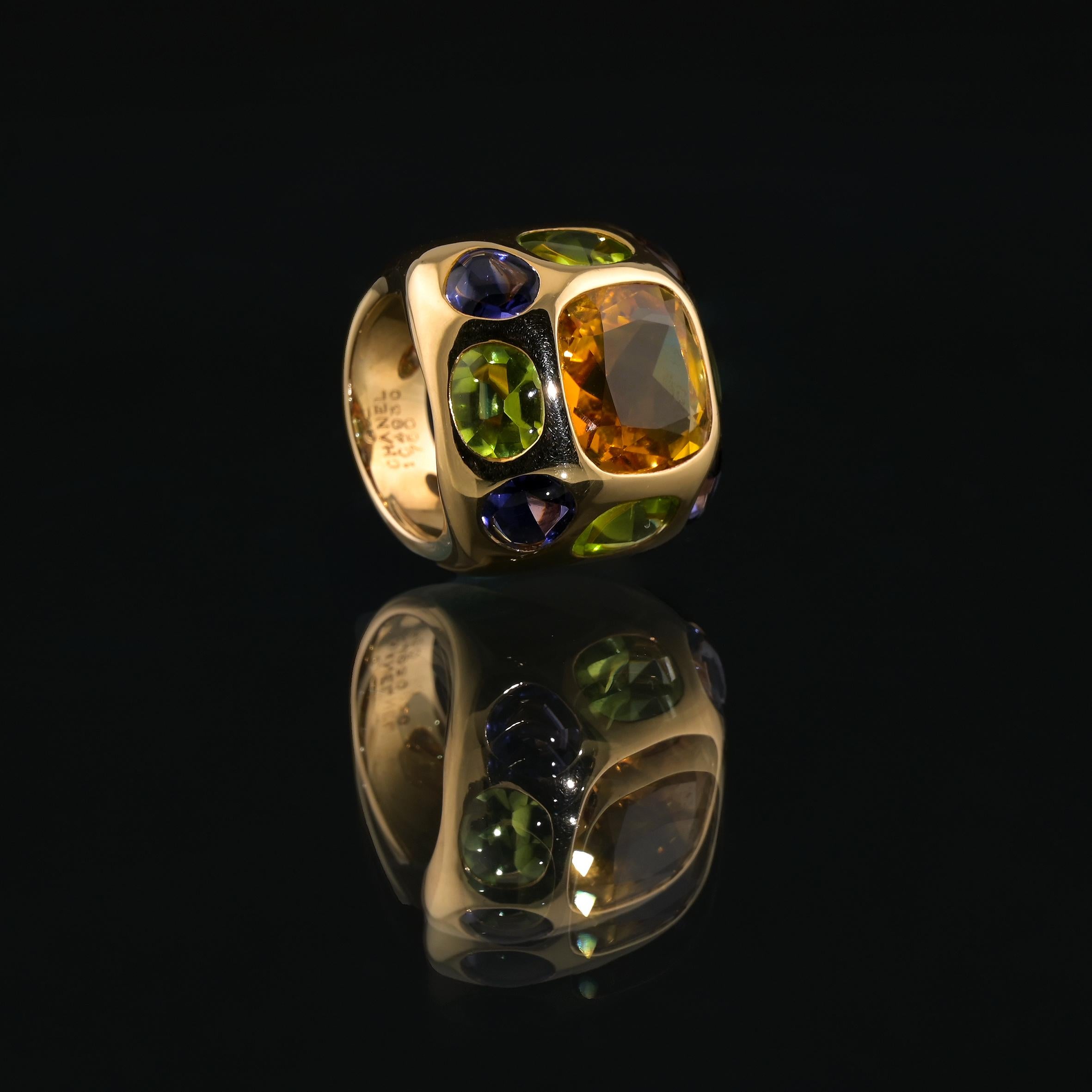 An 18k yellow gold, Citrine, Peridot and Iolite ring by Chanel For Sale 1