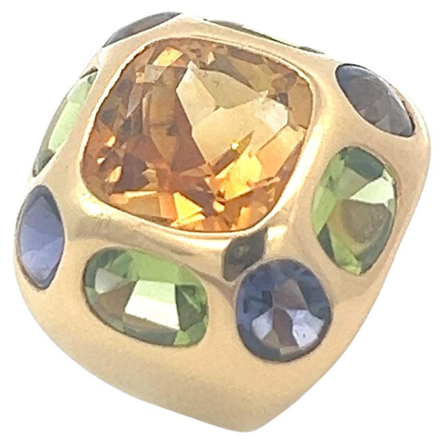 An 18k yellow gold, Citrine, Peridot and Iolite ring by Chanel