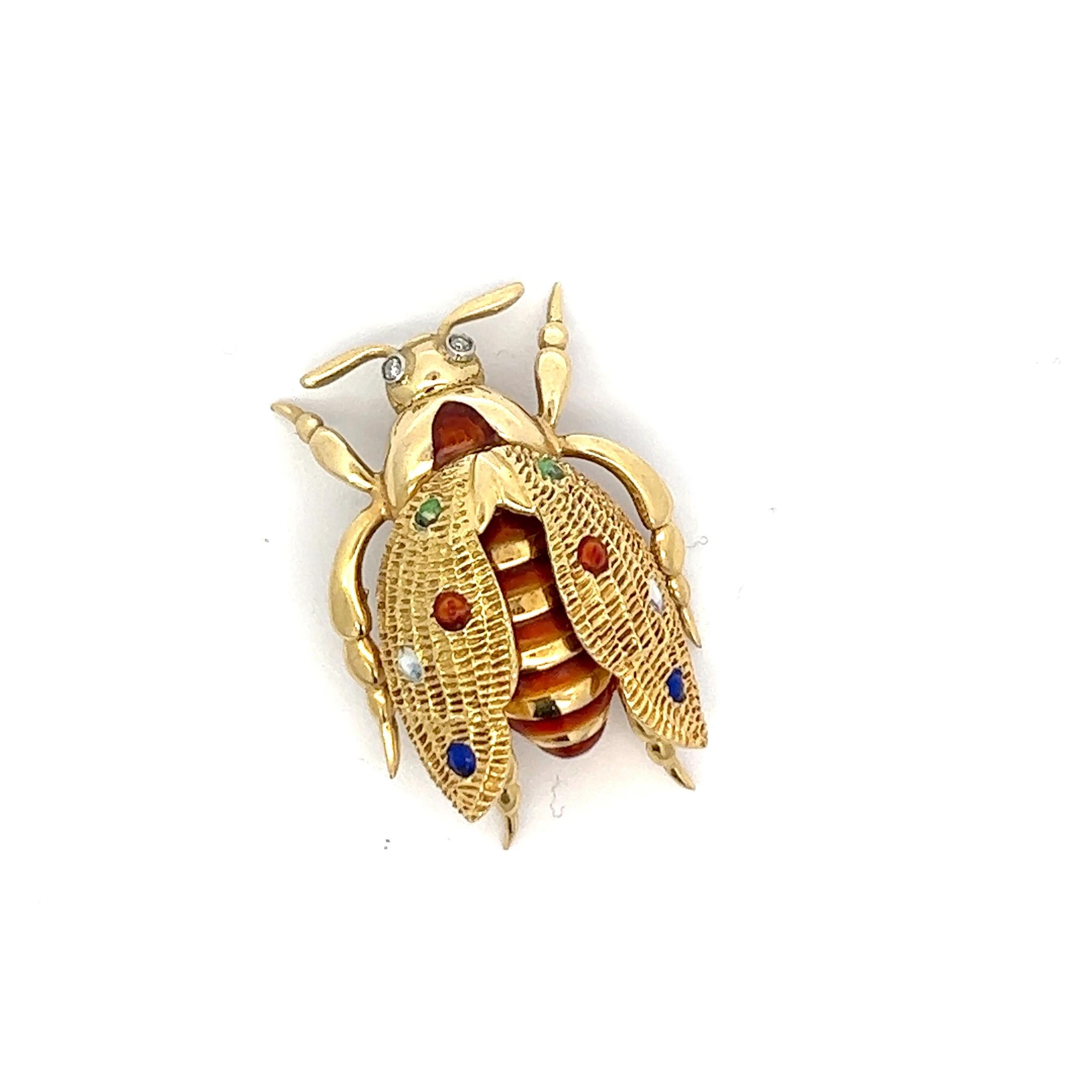 Single Cut An 18k yellow gold, enamel and Diamond beetle brooch by Marco Rigoni. 