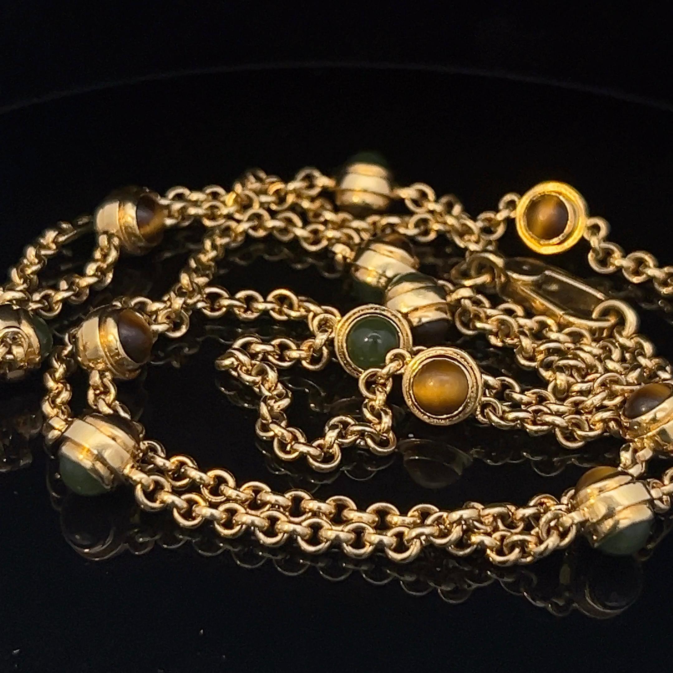 Catena lunga in oro giallo 18k, quarzo occhio di tigre e nefrite di Pomellato. 5